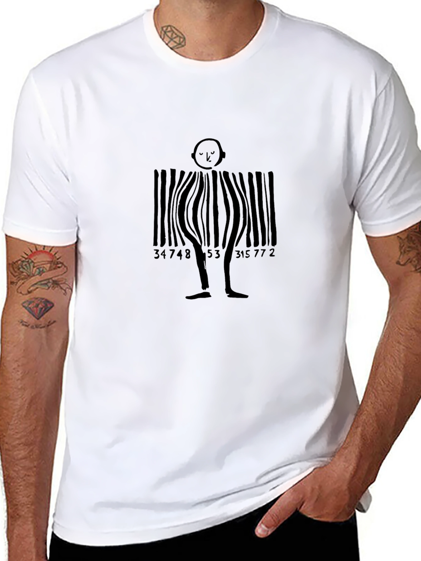 Black Barcode Man Graphic Tee - Unique Black T-Shirt view 8