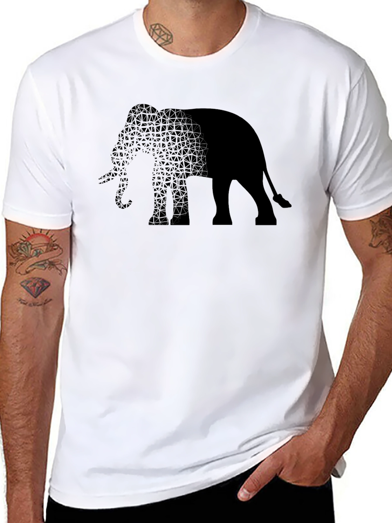 Black Elephant Print Men's T-Shirt - Stylish Black Tee view 8