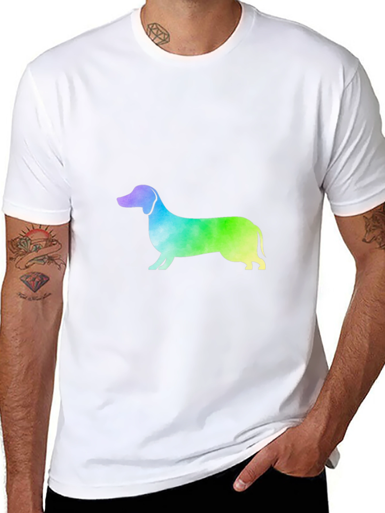 Black Rainbow Dachshund Graphic Tee - Black Cotton Blend view 8