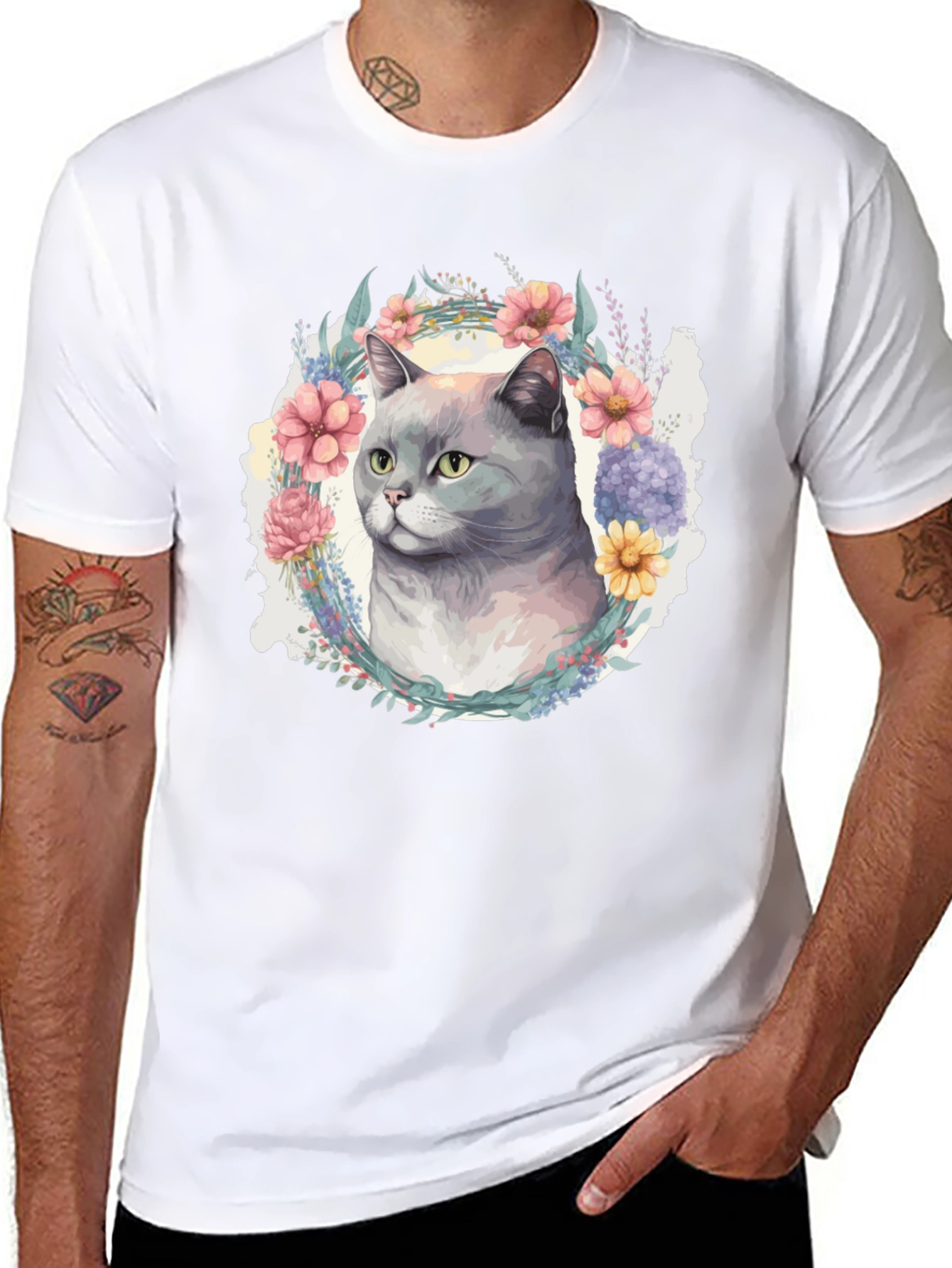 Black Floral Cat T-Shirt - Soft Cotton Blend view 8