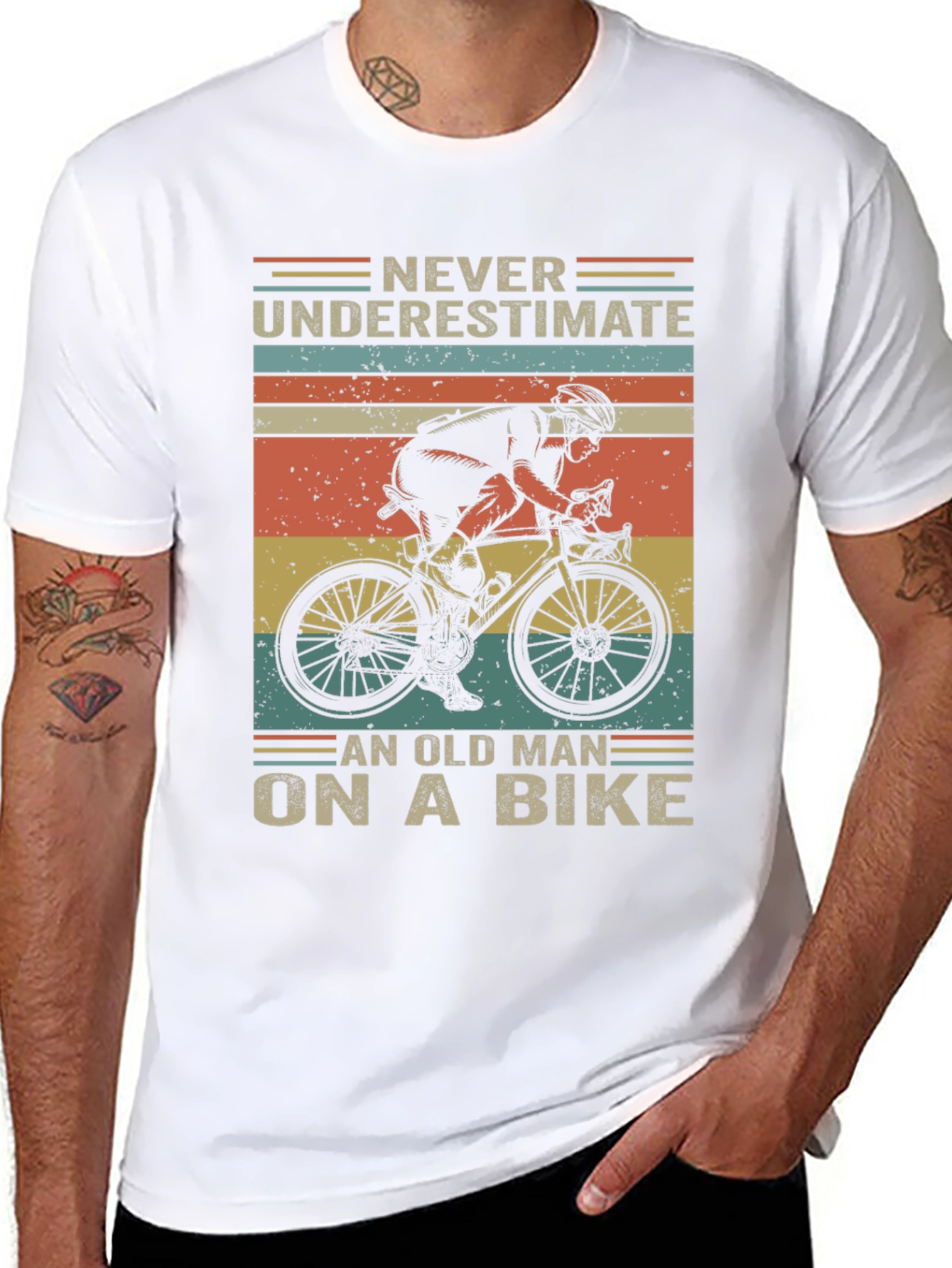 Black Never Underestimate Old Man Bike Graphic T-Shirt view 8