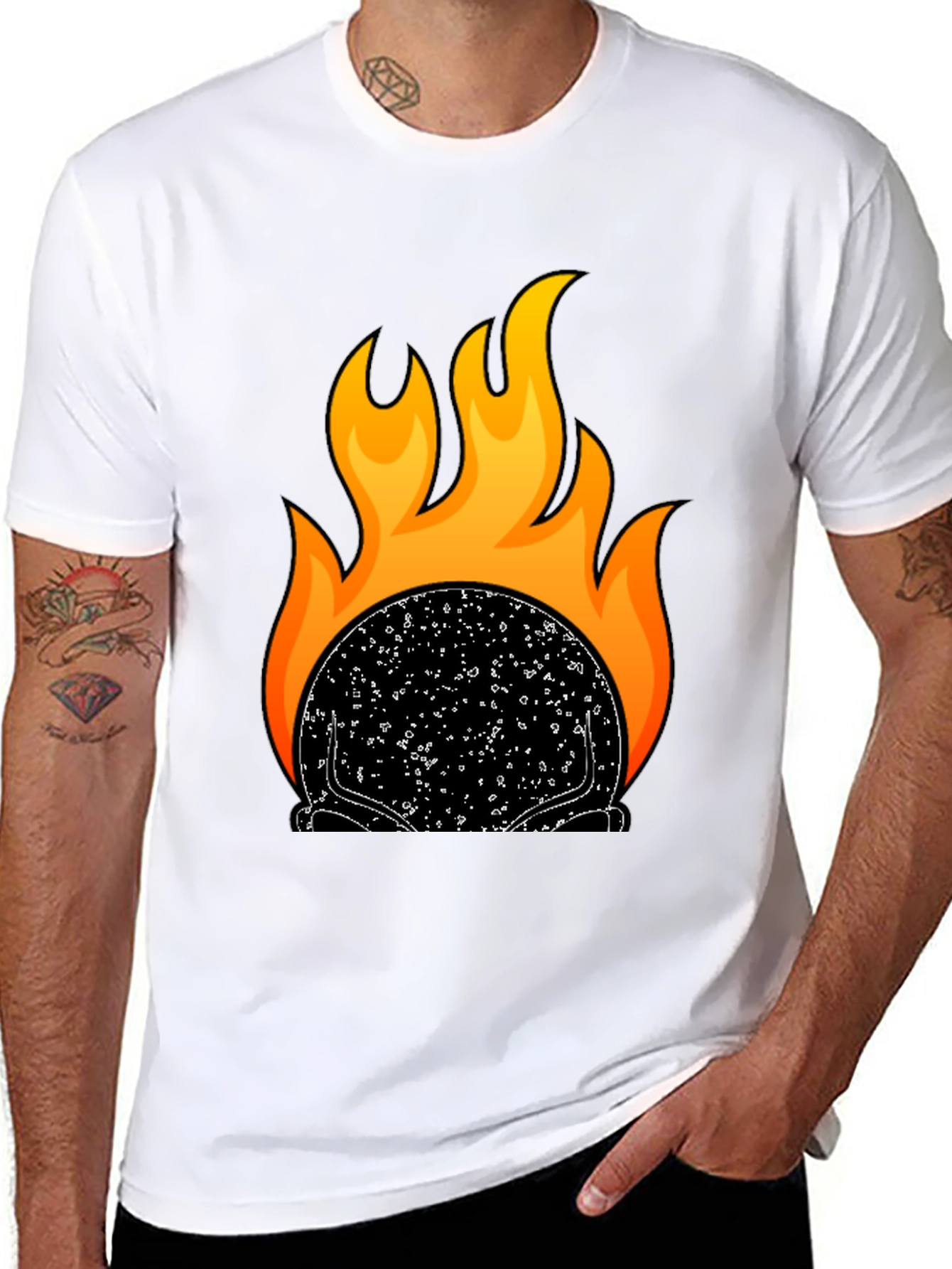 Black Flaming Skull Graphic T-Shirt - Black view 8