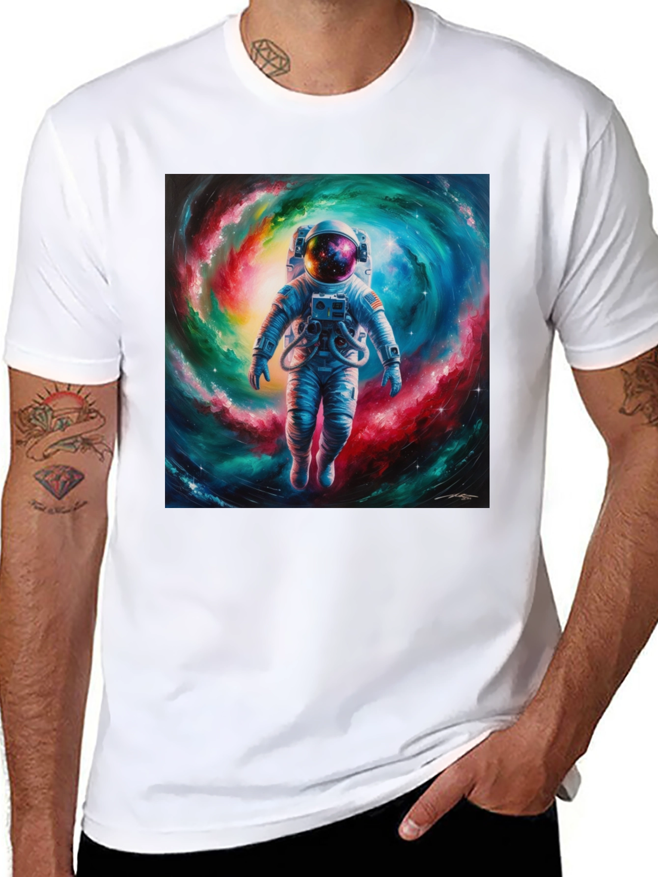 Black Astronaut Galaxy T-Shirt - Space Art Tee view 8
