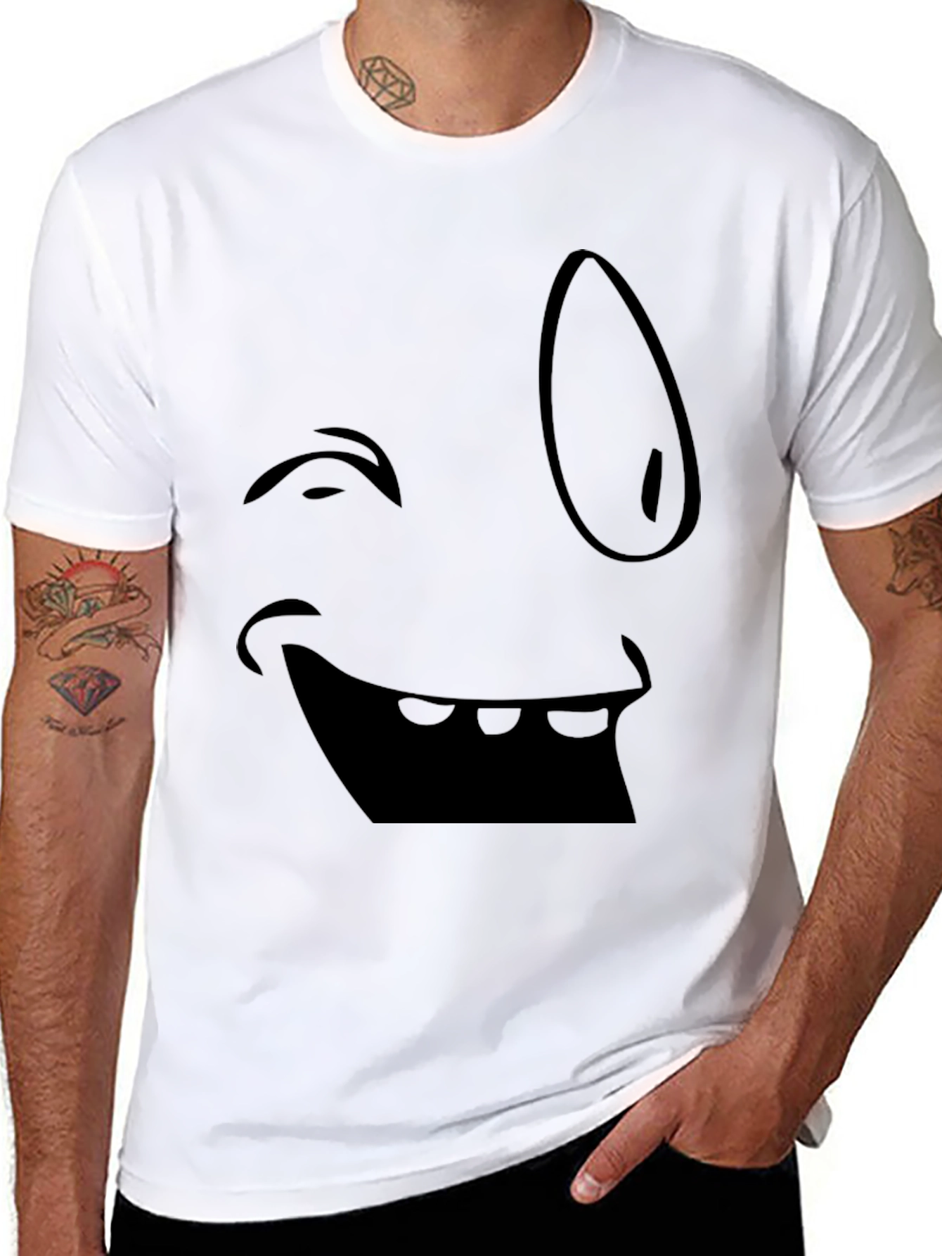 Black Funny Face Black Graphic Tee view 8