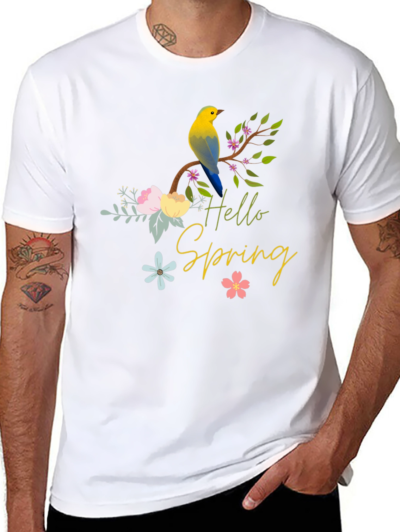 Black Hello Spring Bird T-Shirt - Black view 8