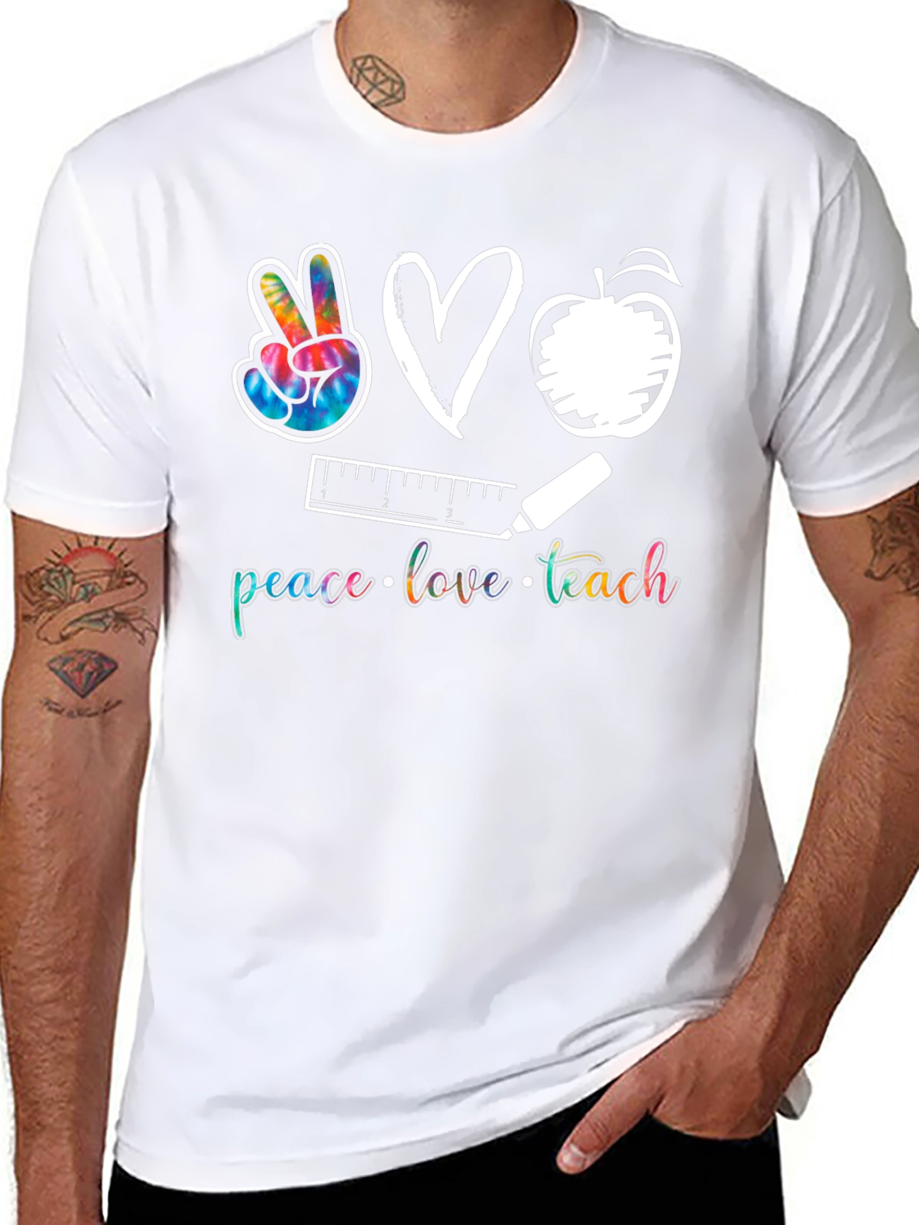 Black Peace Love Teach T-Shirt view 8