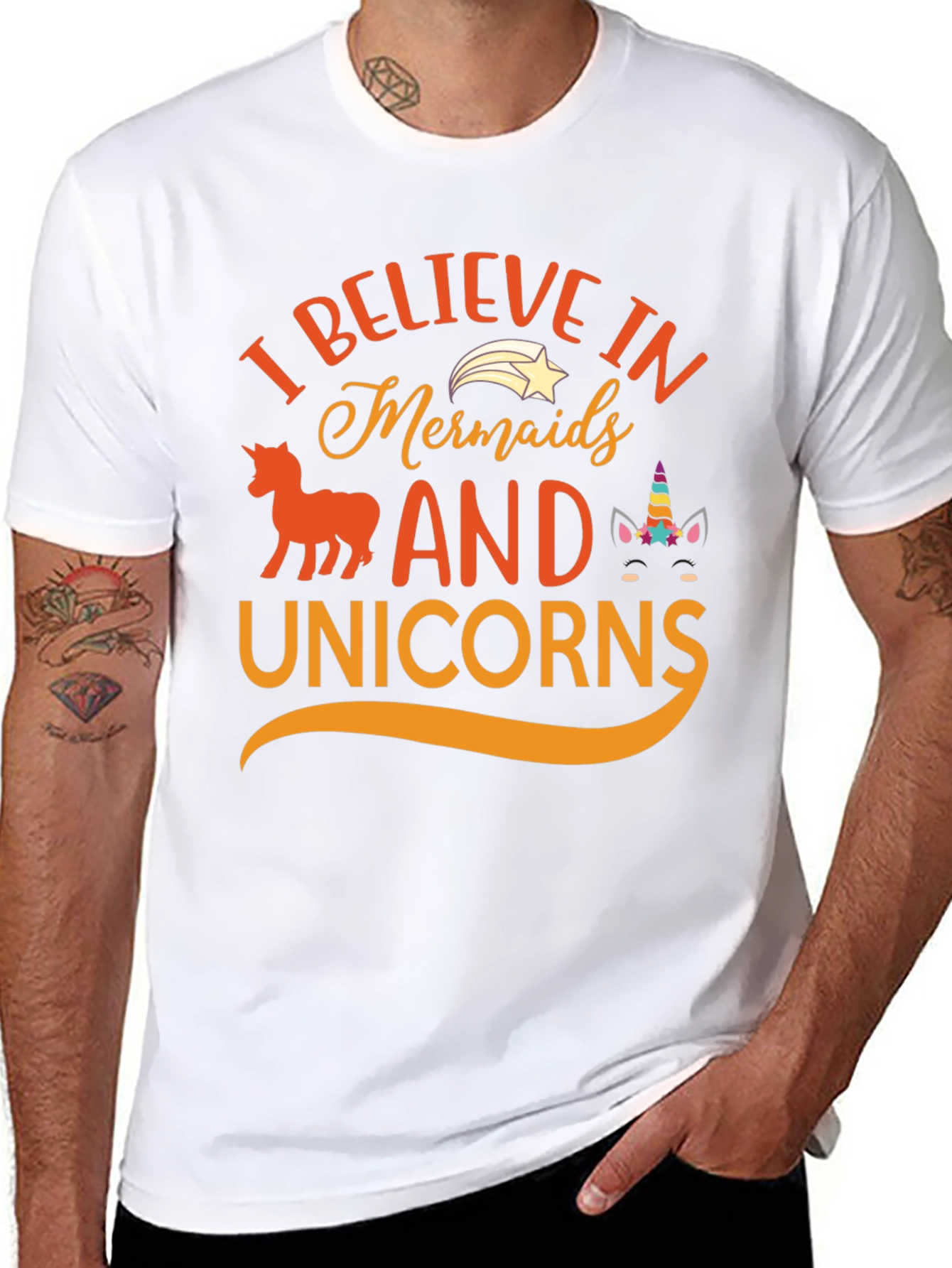 Black Believe in Mermaids and Unicorns T-shirt view 8