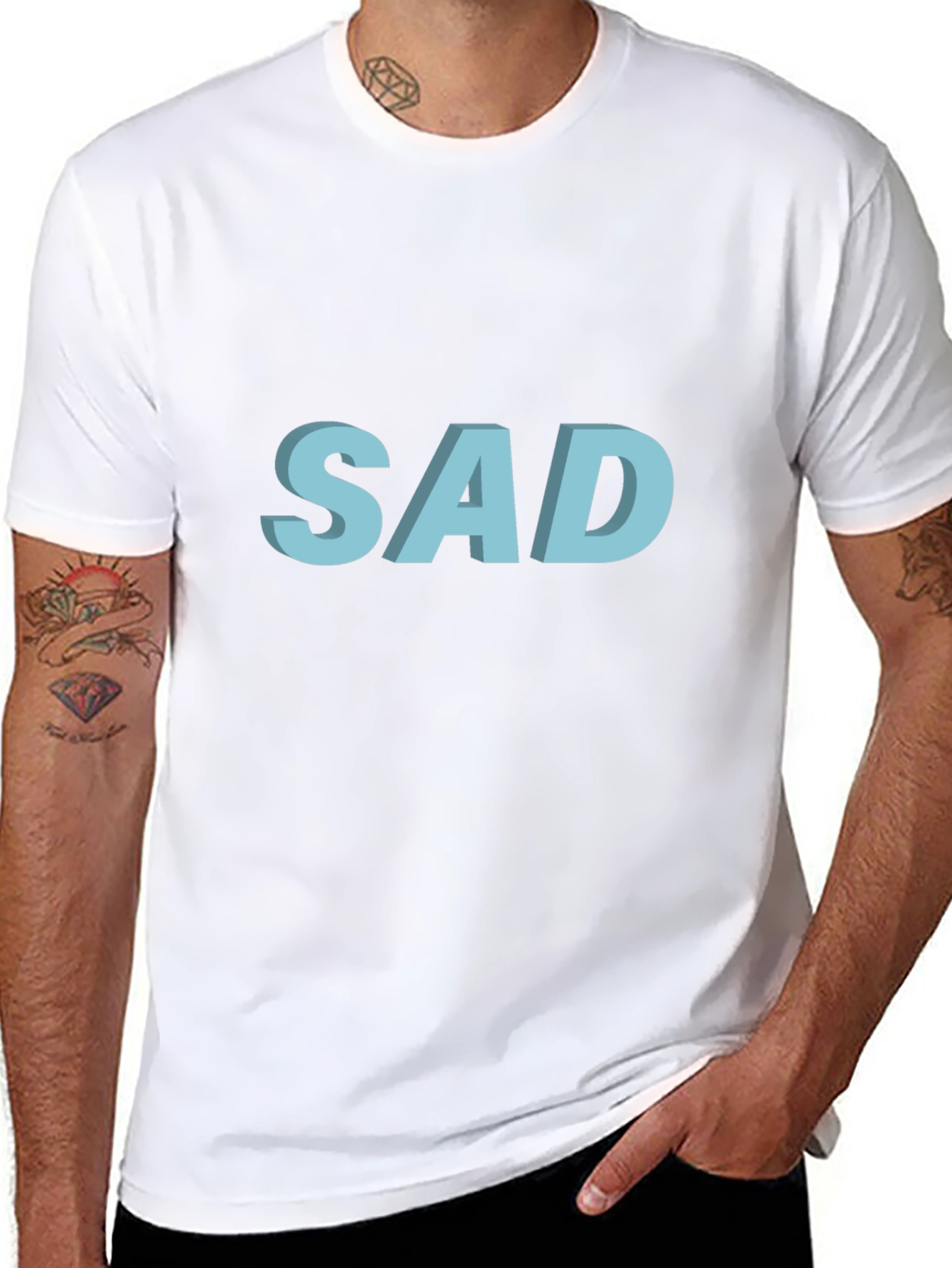 Black "SAD" Graphic T-Shirt - Black Cotton Blend view 8