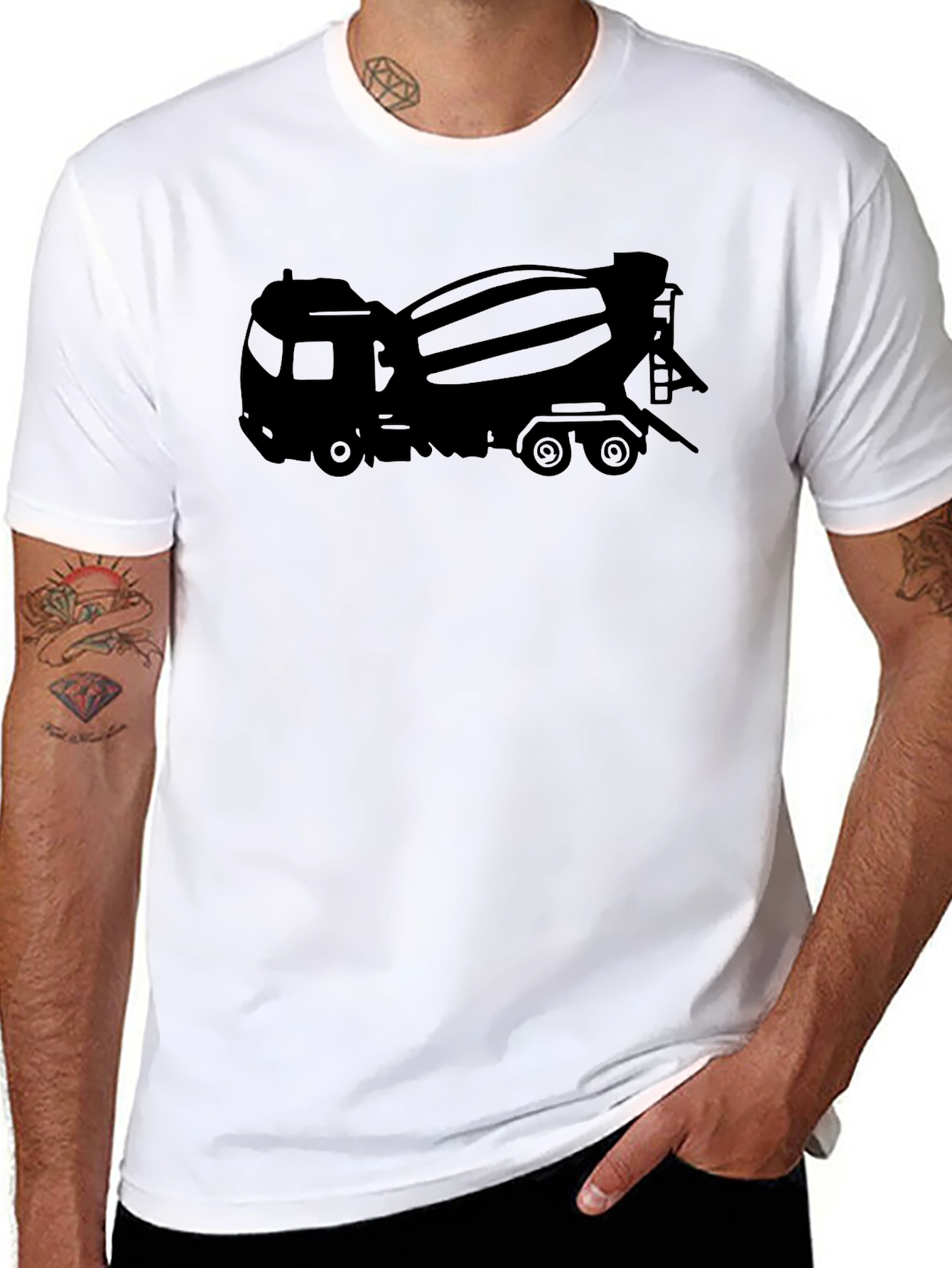 Cement Truck Graphic Tee - Black Cotton Blend T-Shirt - 8