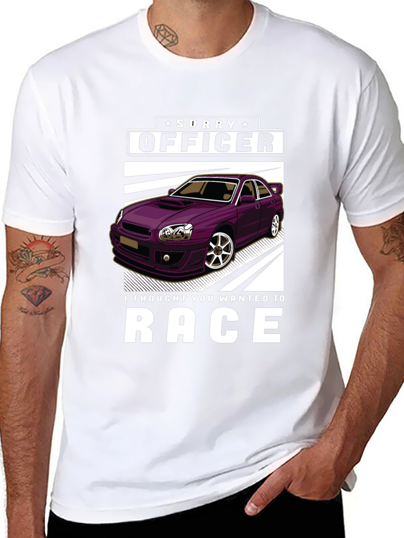 Black Sorry Officer Race Car T-Shirt view 8