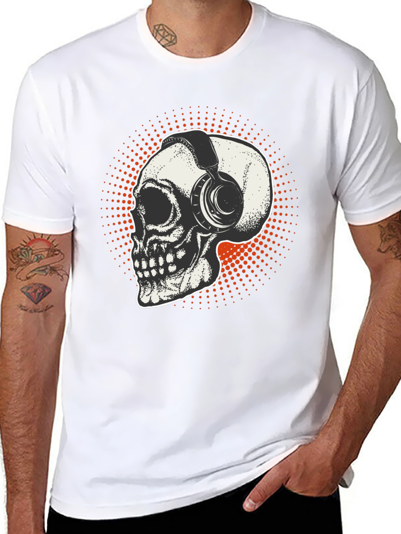 Black Skull & Headphones Graphic T-Shirt - Black view 8