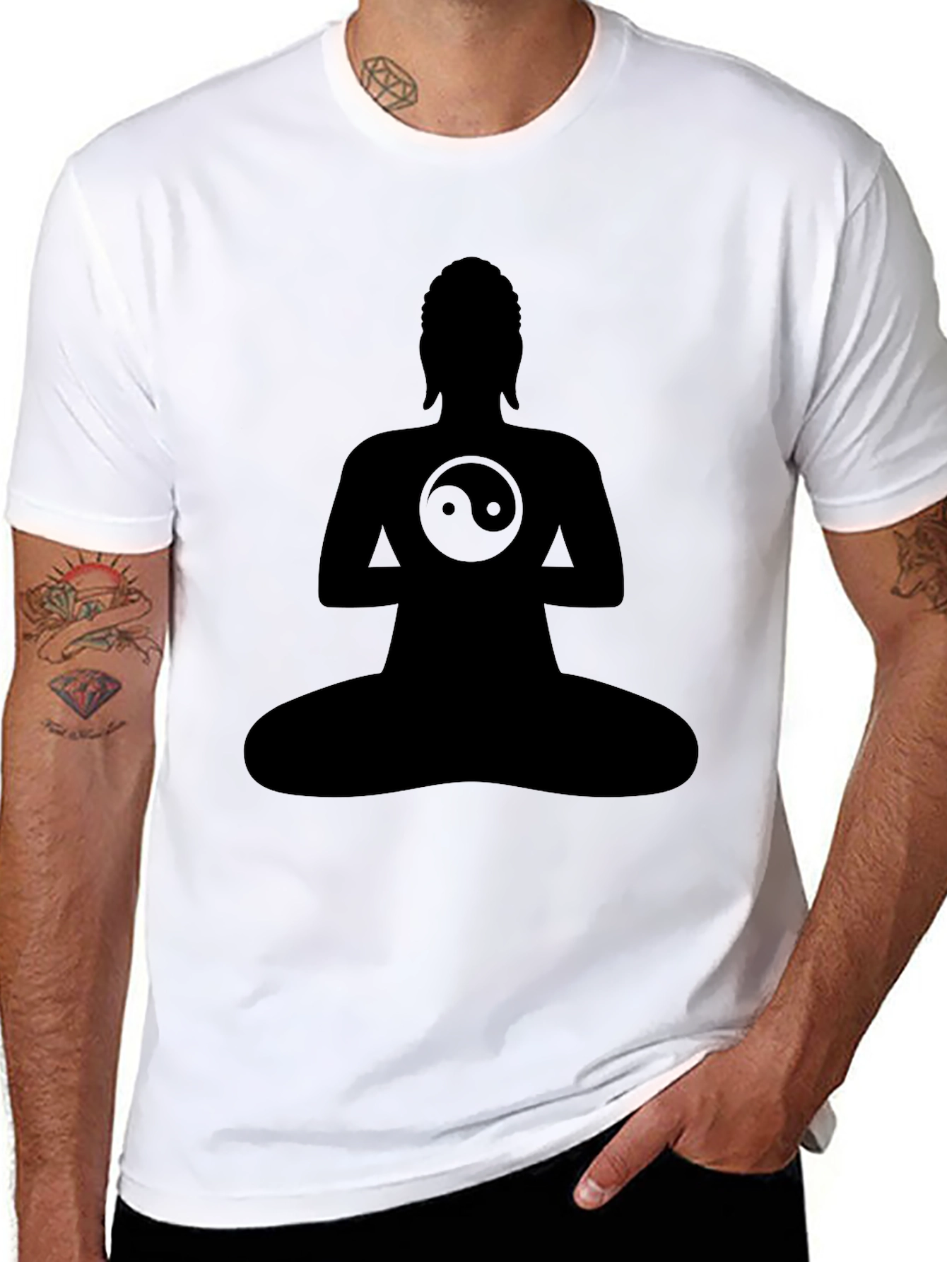 Black Yin Yang Buddha Silhouette Tee - Zen Style view 8