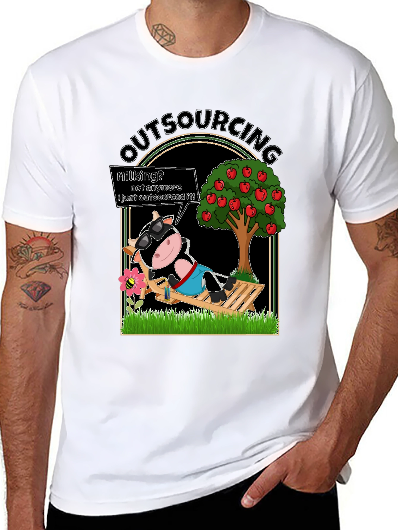 Black Outsourcing Cow T-Shirt Funny Business Humor Tee view 8