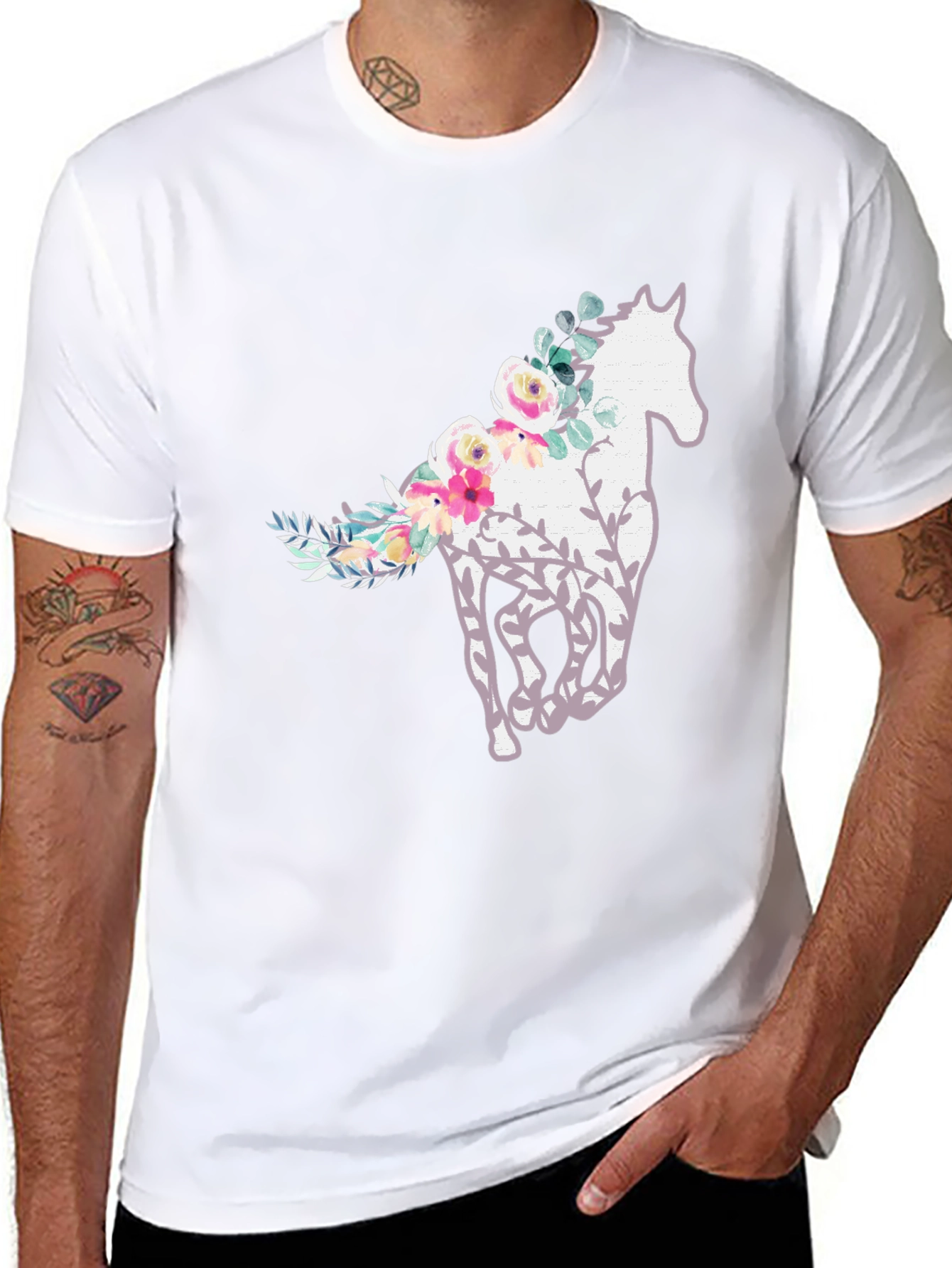 Black Floral Horse Graphic Tee - Stylish Comfort view 8