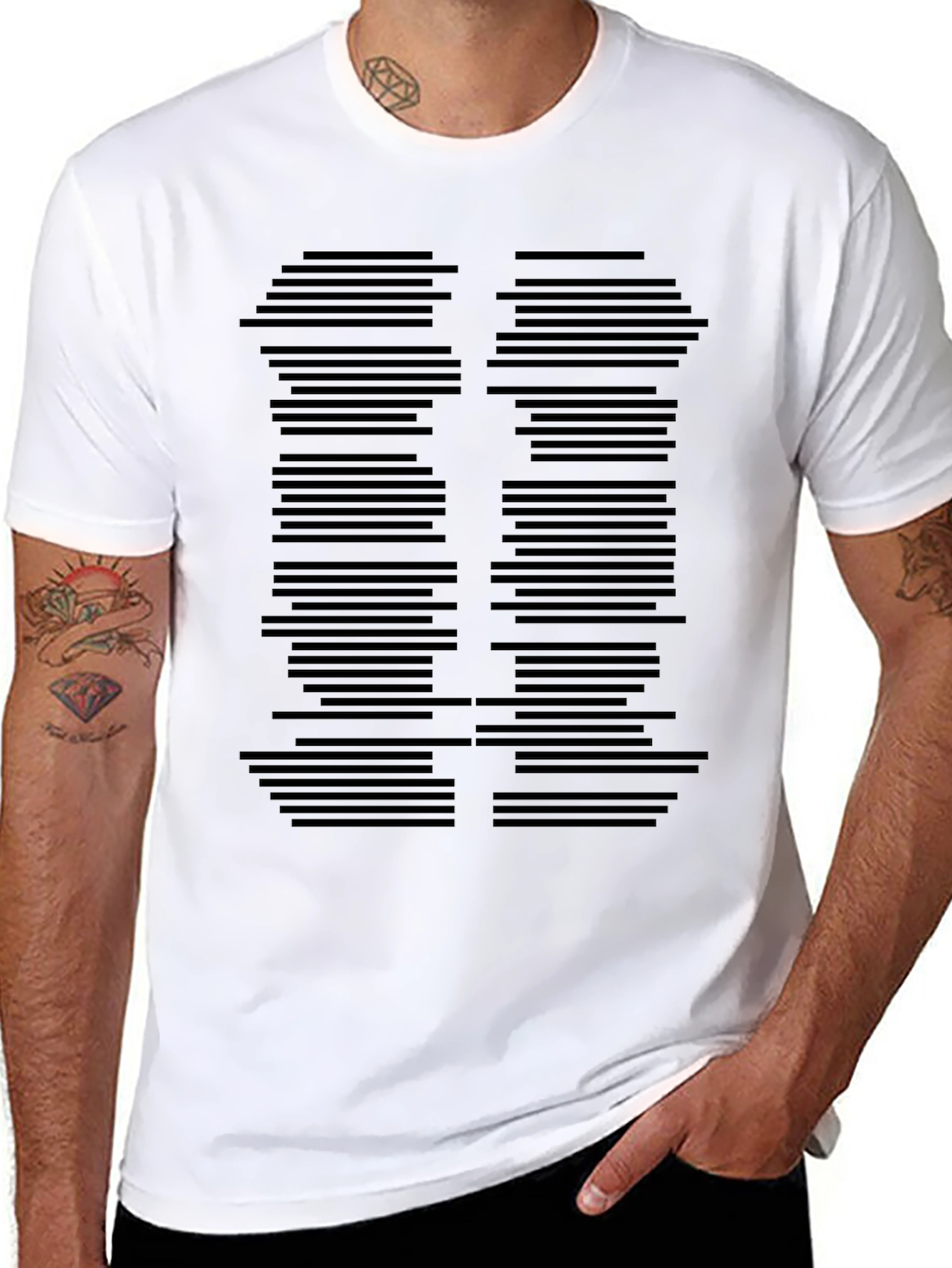 Abstract Line Pattern Black T-Shirt - 8