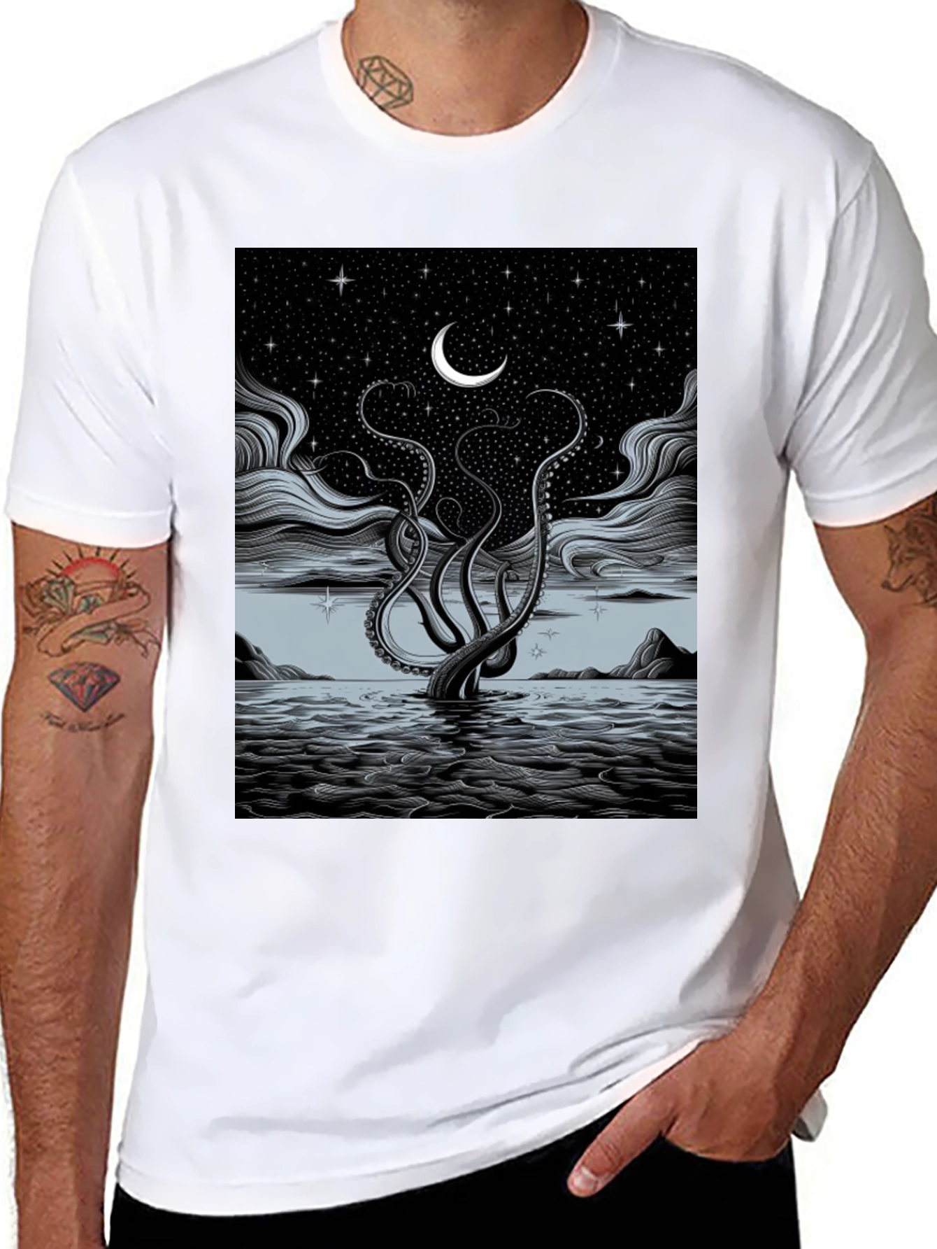 Black Mystic Kraken Tee - Dark Sea Design view 8