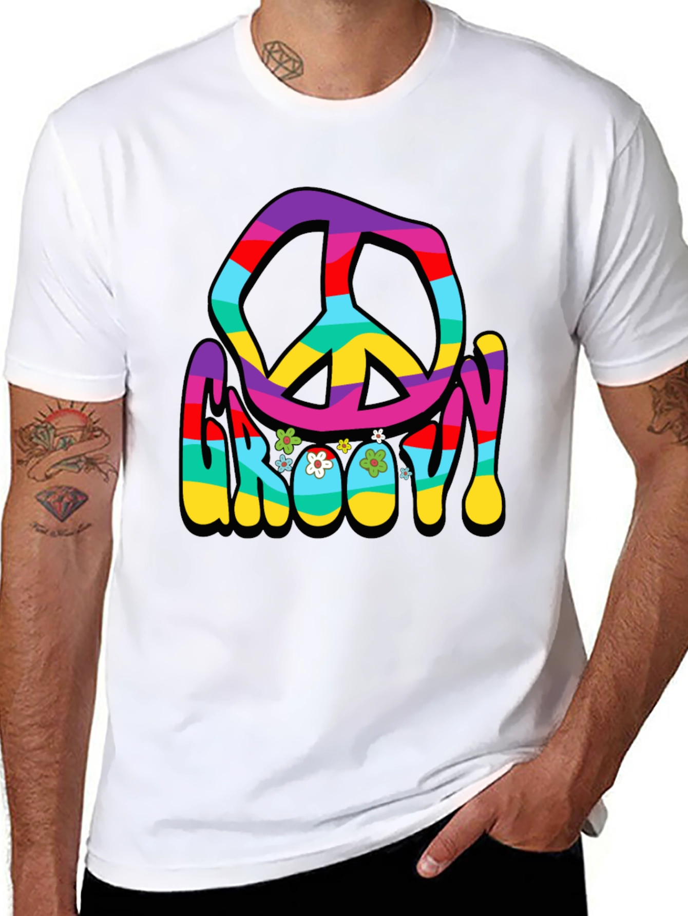 Black Groovy Peace Sign Graphic T-Shirt view 8