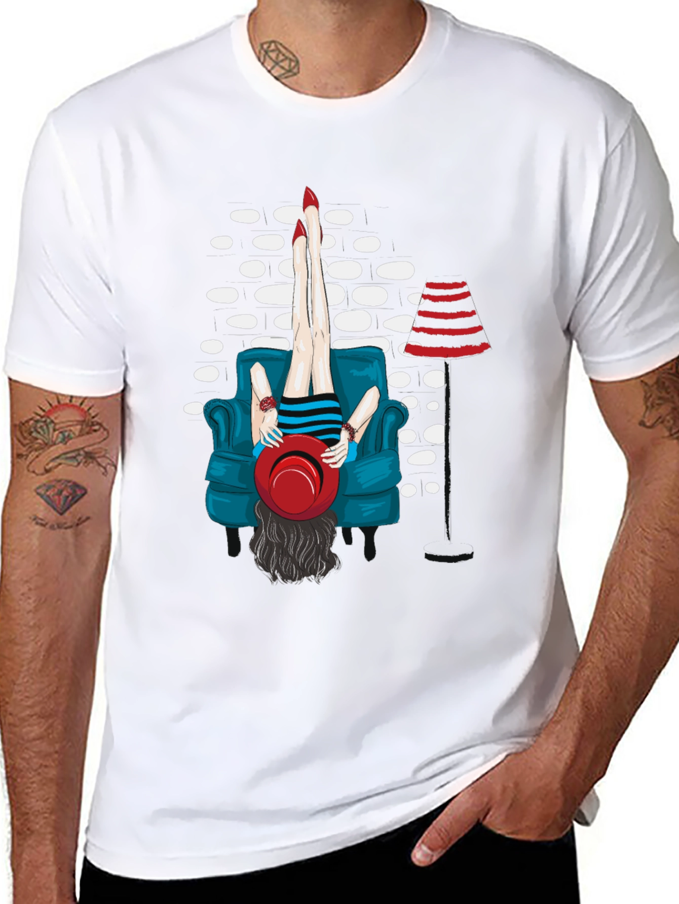 Black Whimsical Woman on Couch Graphic Tee - Novelty T-Shirt view 8