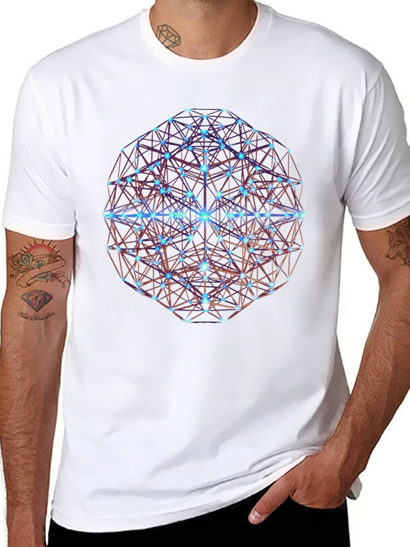 Black Geometric Sphere Graphic Print Black T-Shirt view 8
