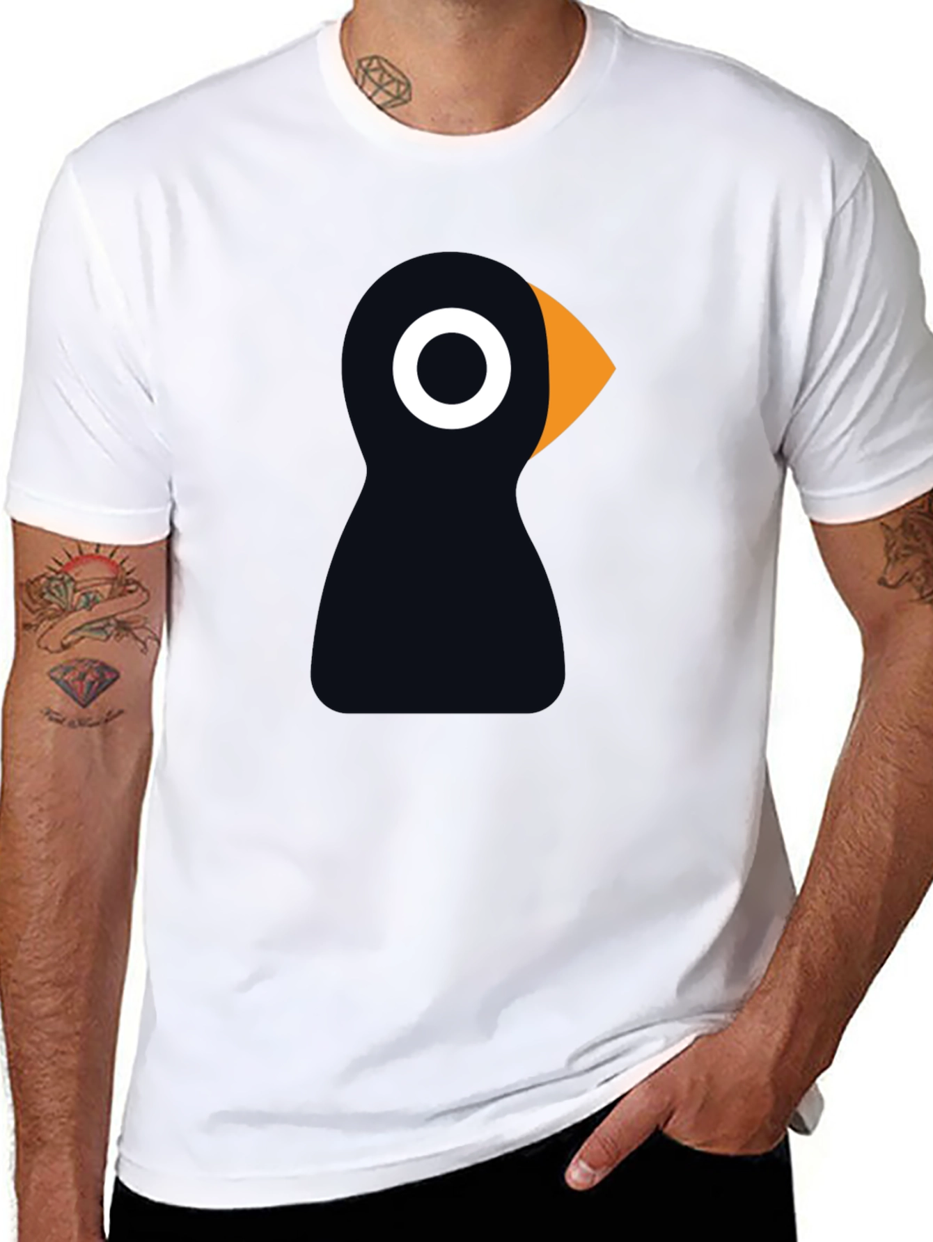 Black Puffin Bird Graphic Tee - Black Cotton T-Shirt view 8