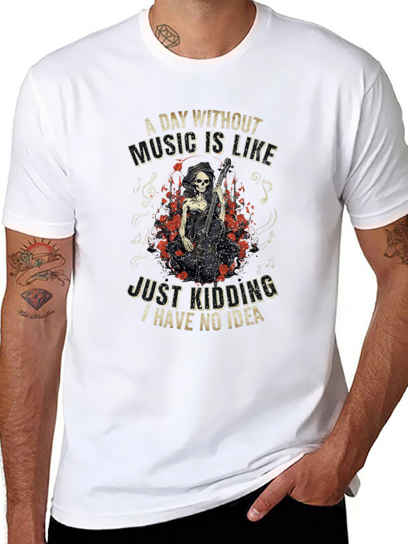 Black Music Lover T-Shirt - Grim Reaper Cello view 8