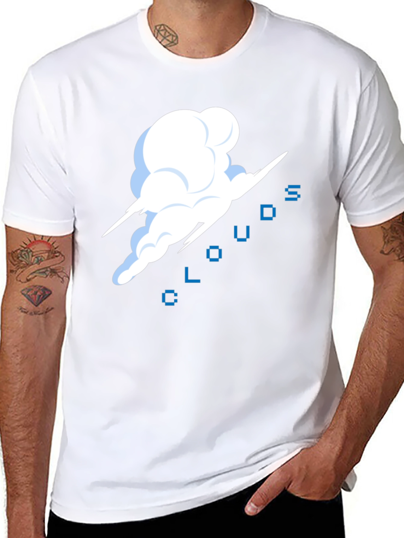 Black Pixel Clouds Black T-Shirt view 8