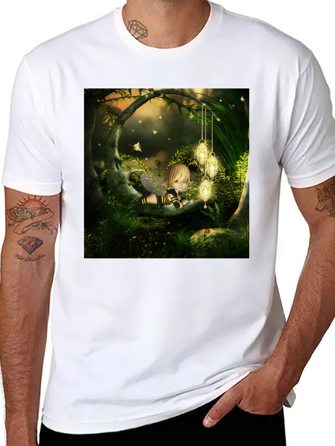 Black Fairy Tale Forest Graphic Tee - Black Cotton Blend view 8