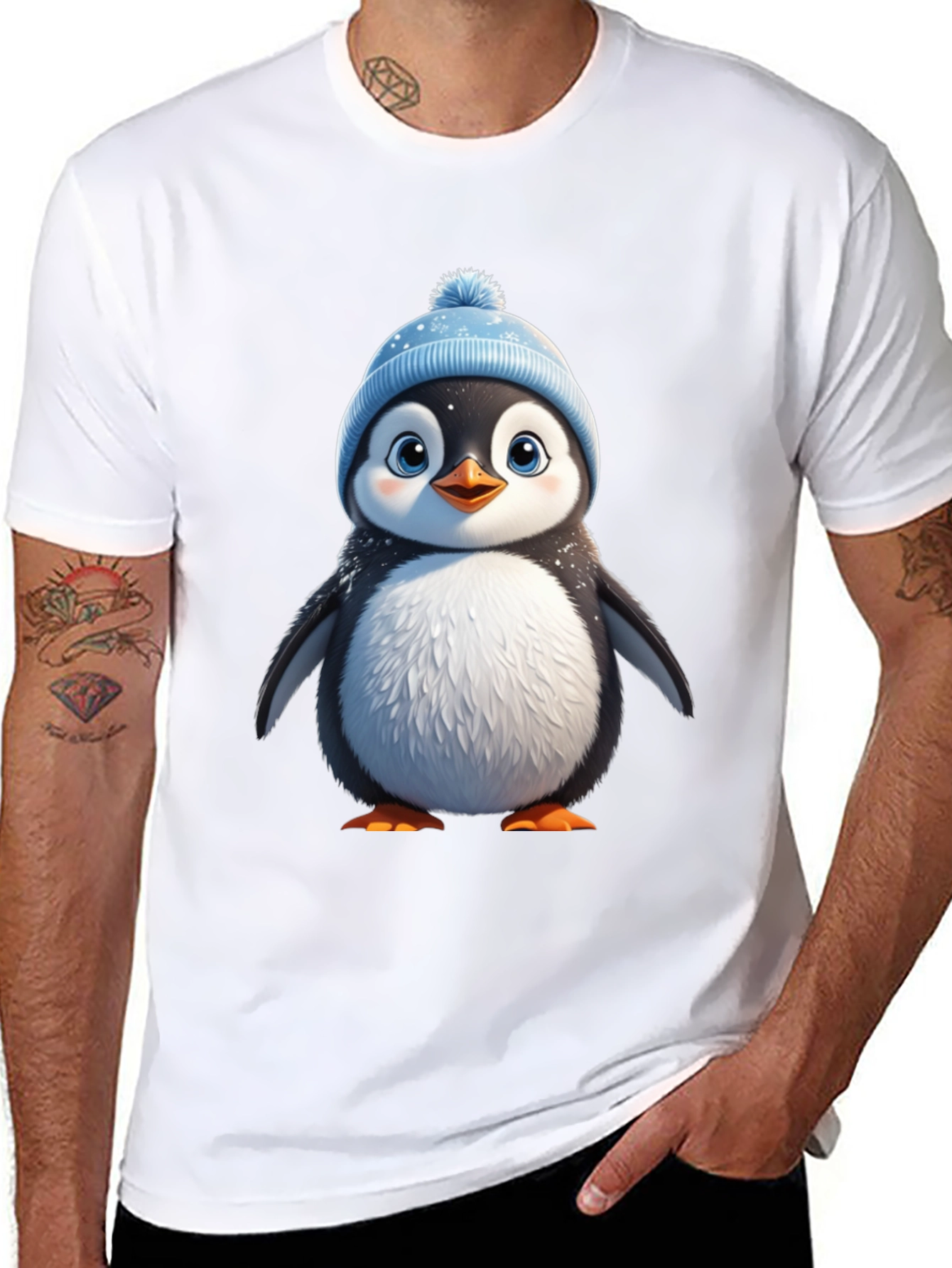 Black Cute Penguin Graphic Tee - Black Cotton Blend view 8