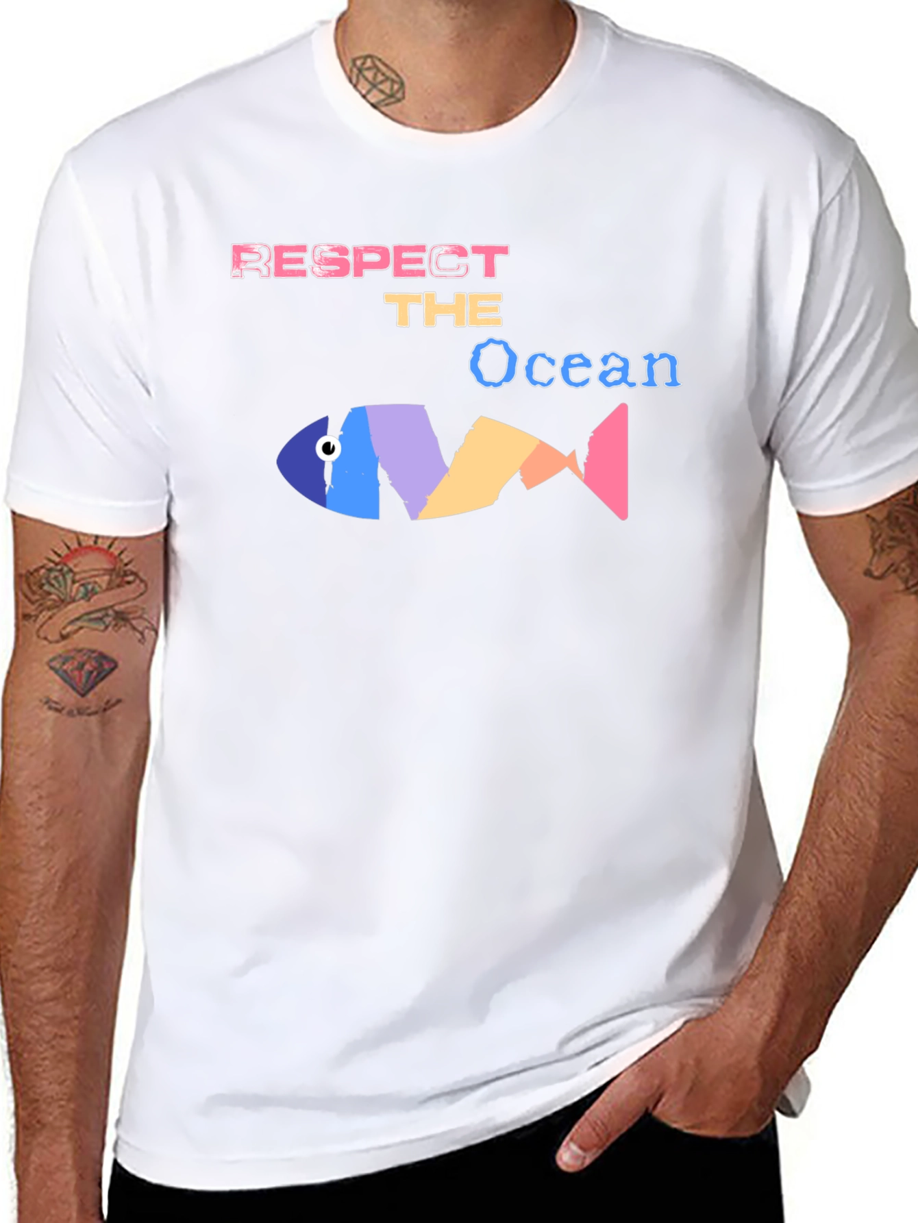 Black Respect the Ocean Graphic Tee - Black Cotton Blend view 8