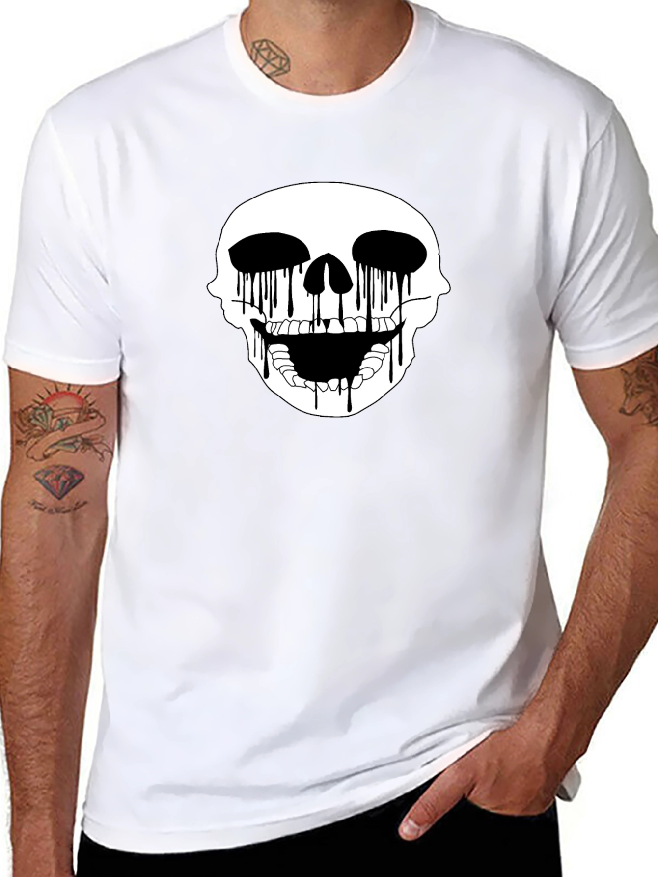 Black Skull Drip Graphic Tee - Edgy Black T-Shirt view 8
