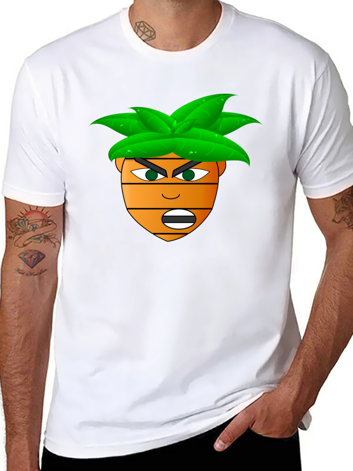Black Funny Cartoon Carrot Head T-Shirt - Black view 8