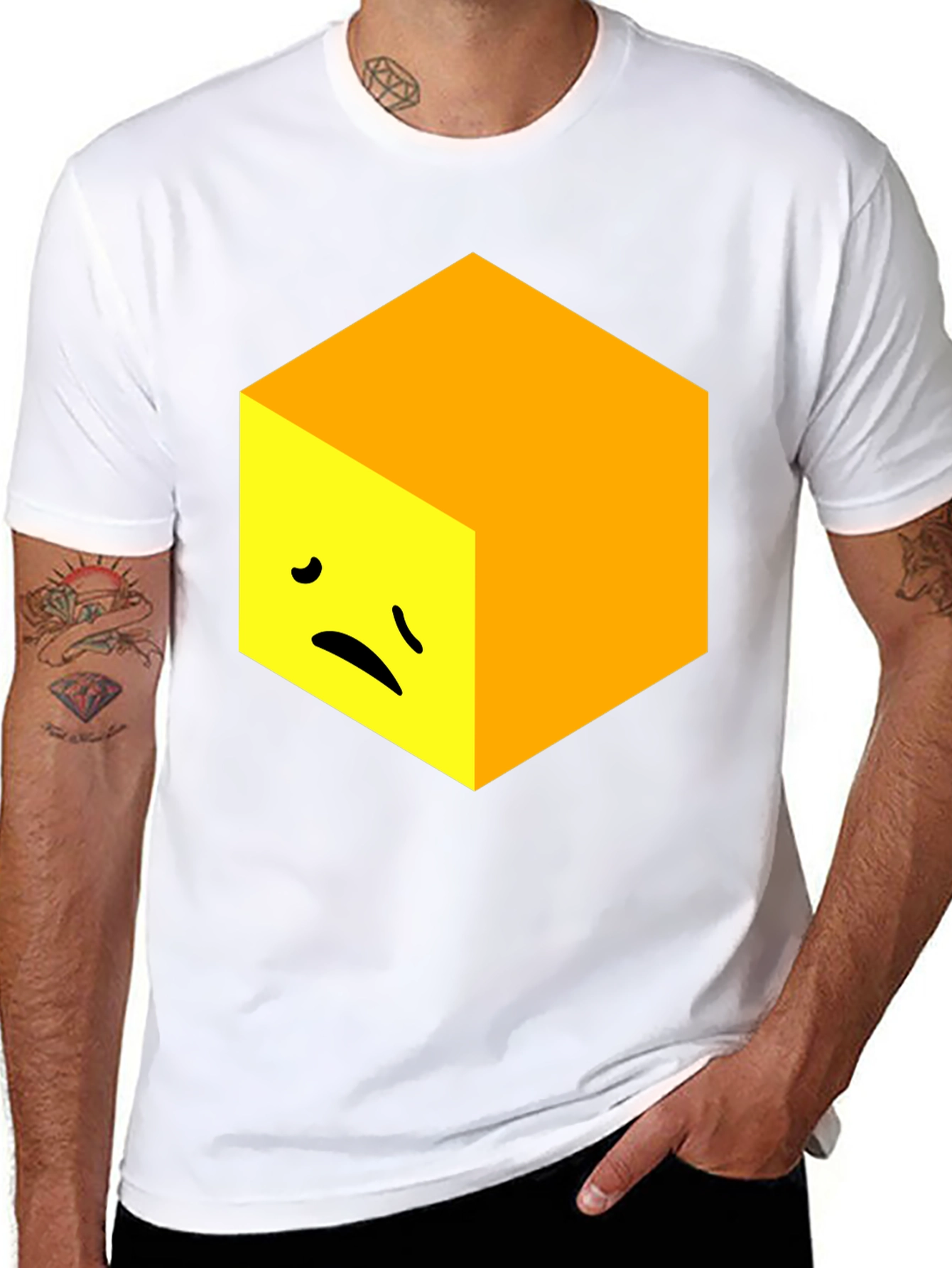 Black Sad Cube Graphic Tee - Unique Men's Black T-Shirt view 8
