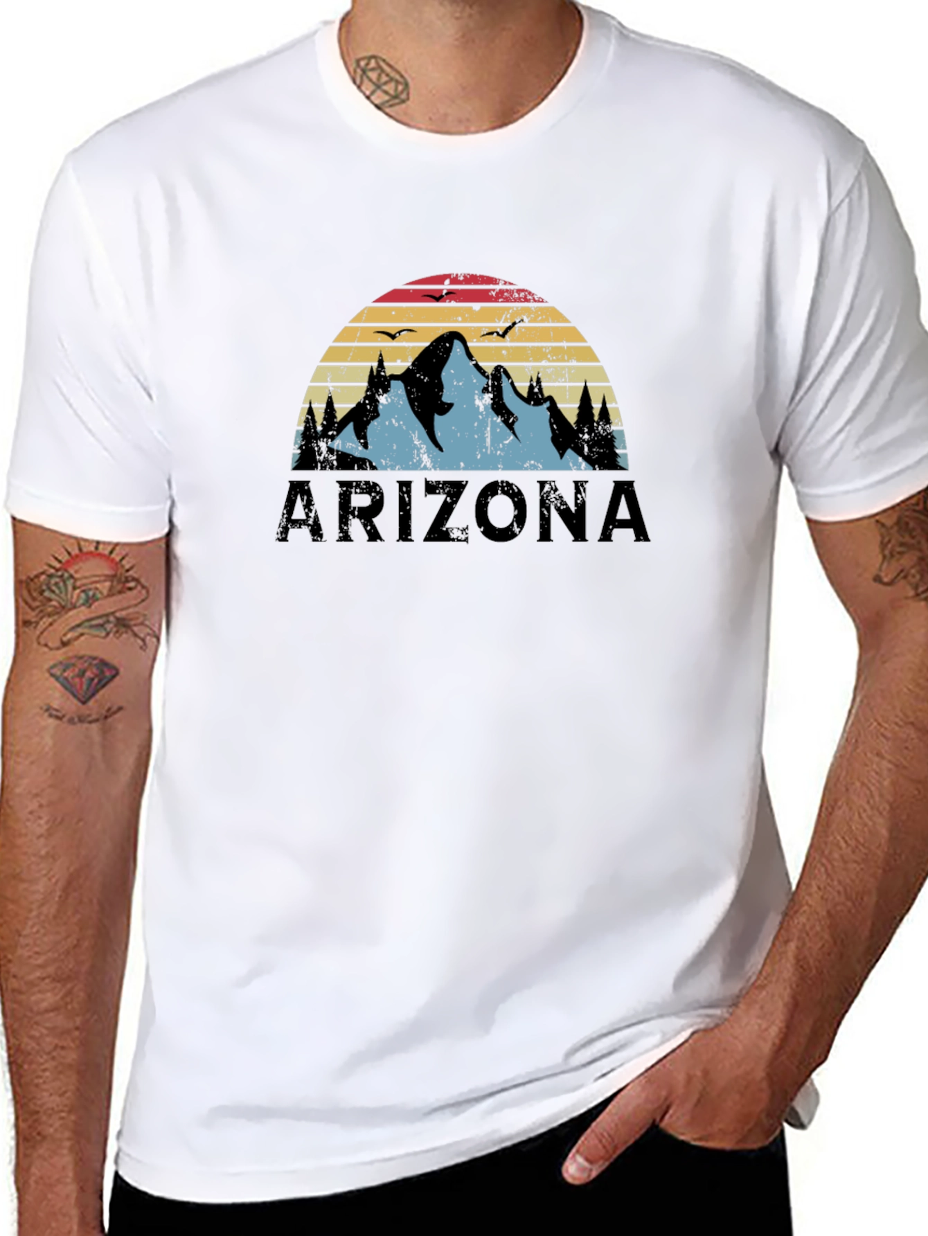 Black Arizona Mountain Sunset Graphic T-Shirt view 8