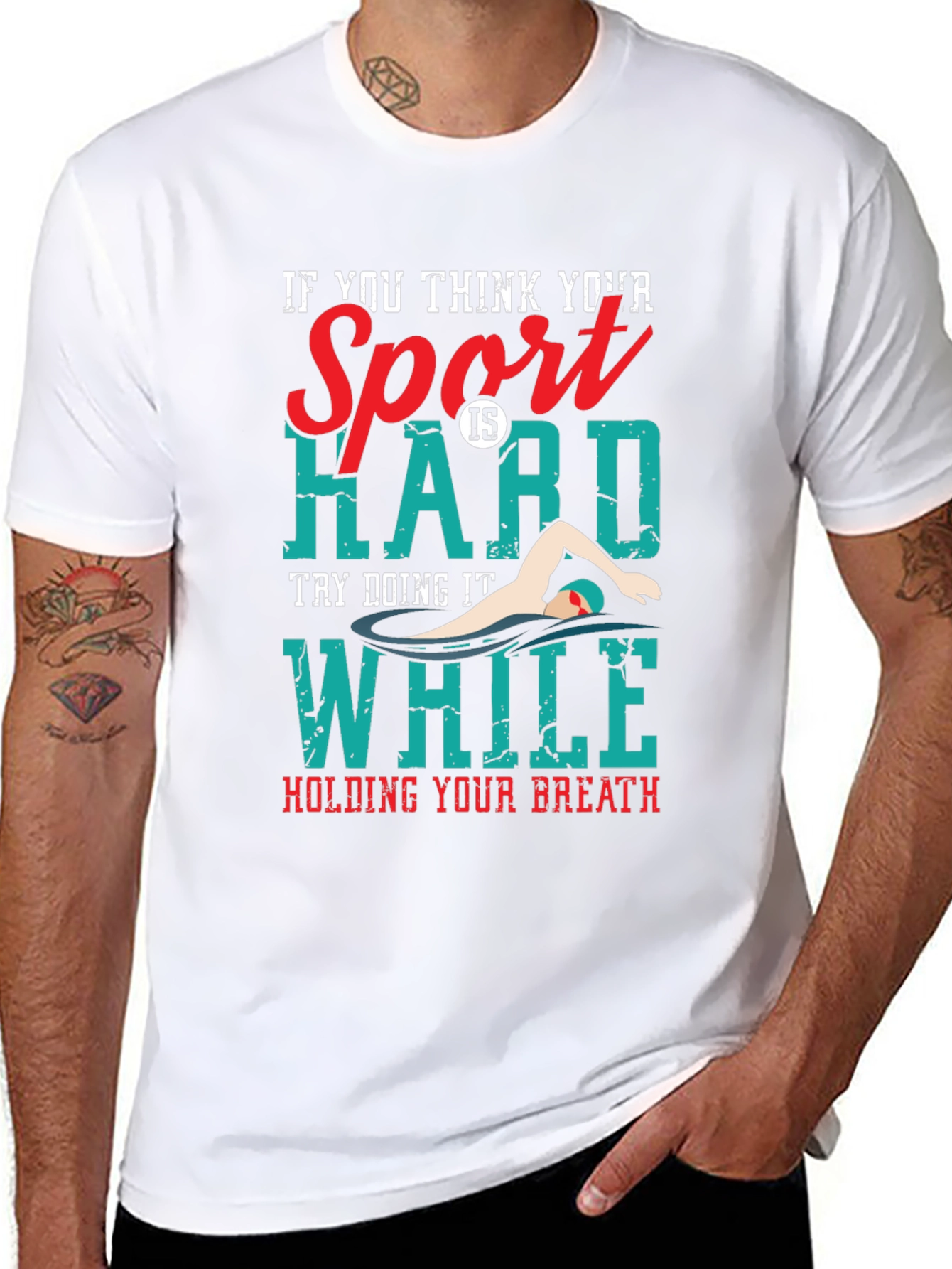 Black Funny Swimmer T-Shirt: Hard Sport, Hold Your Breath view 8