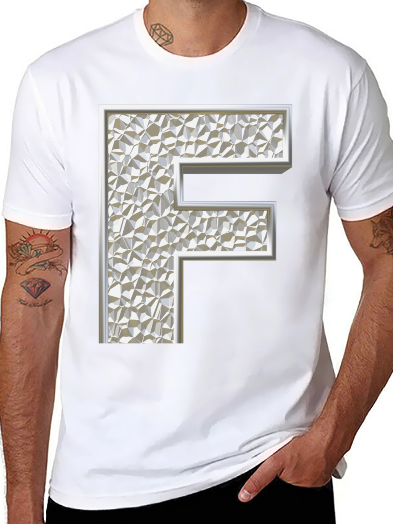 Black Abstract Letter 'F' Graphic Black T-Shirt view 8