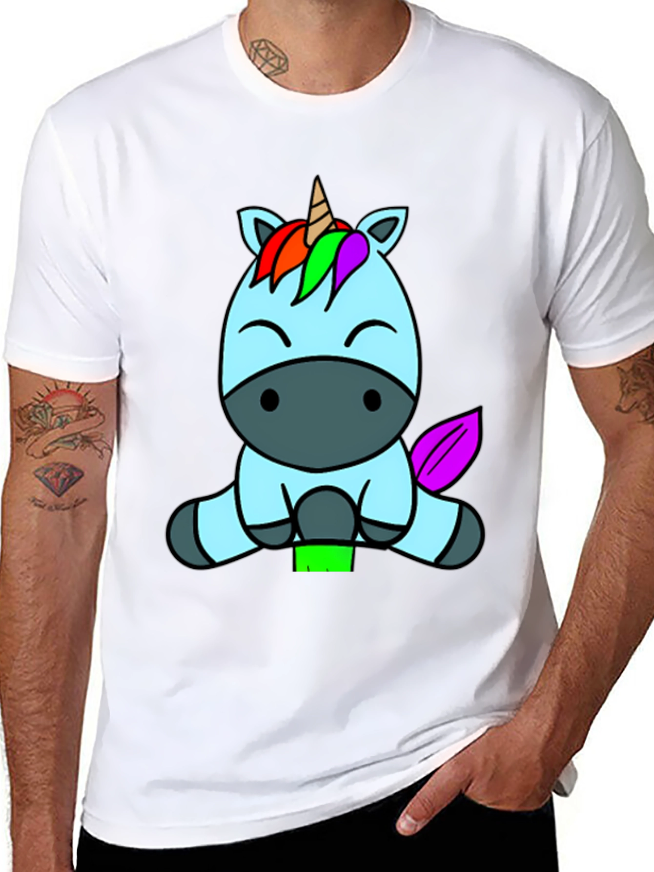 Black Cute Unicorn Graphic Tee - Black Cotton Blend Shirt view 8