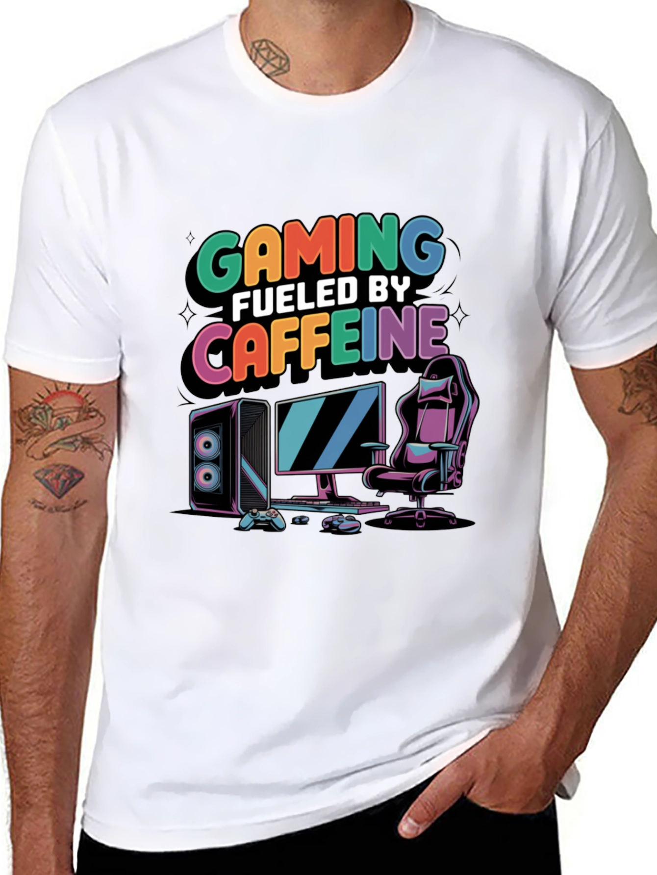 Black Gaming Fueled by Caffeine Black T-Shirt view 8