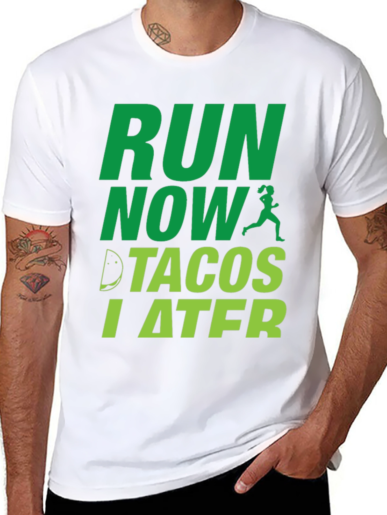 Black Run Now Tacos Later Funny Men's T-Shirt view 8
