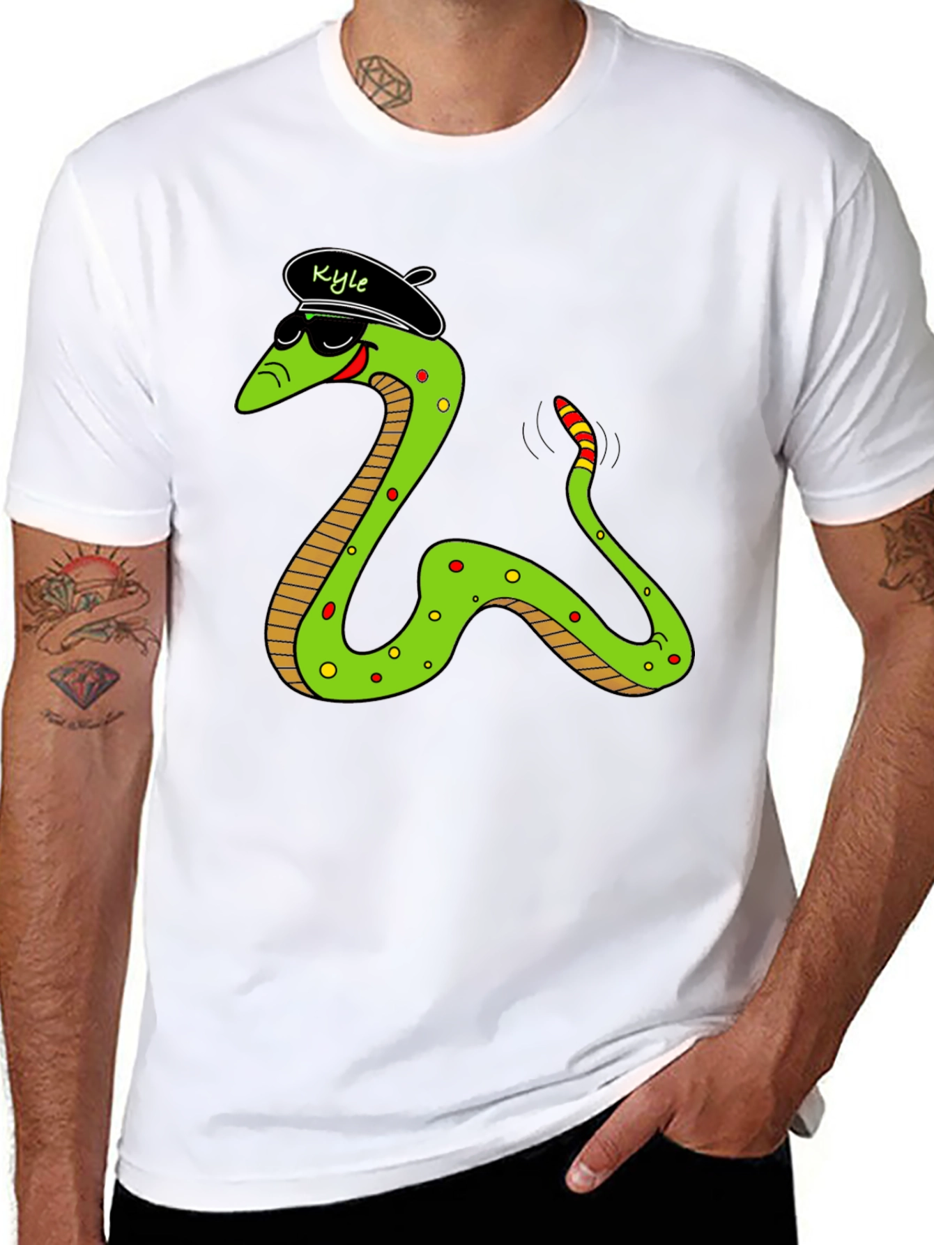 Black Cool Snake Graphic Tee - "Kyle" Beret view 8
