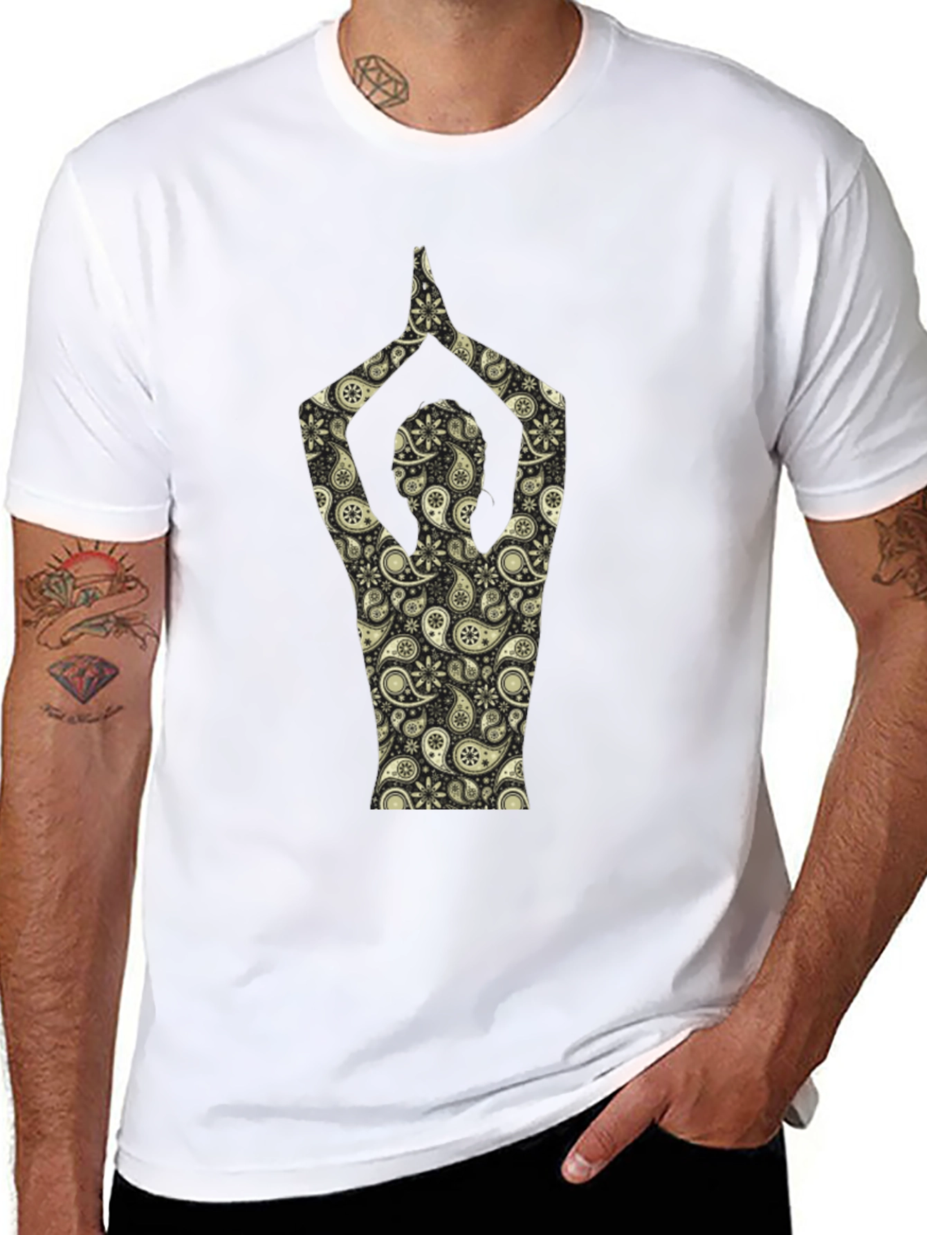 Black Paisley Yoga Pose T-Shirt - Black view 8