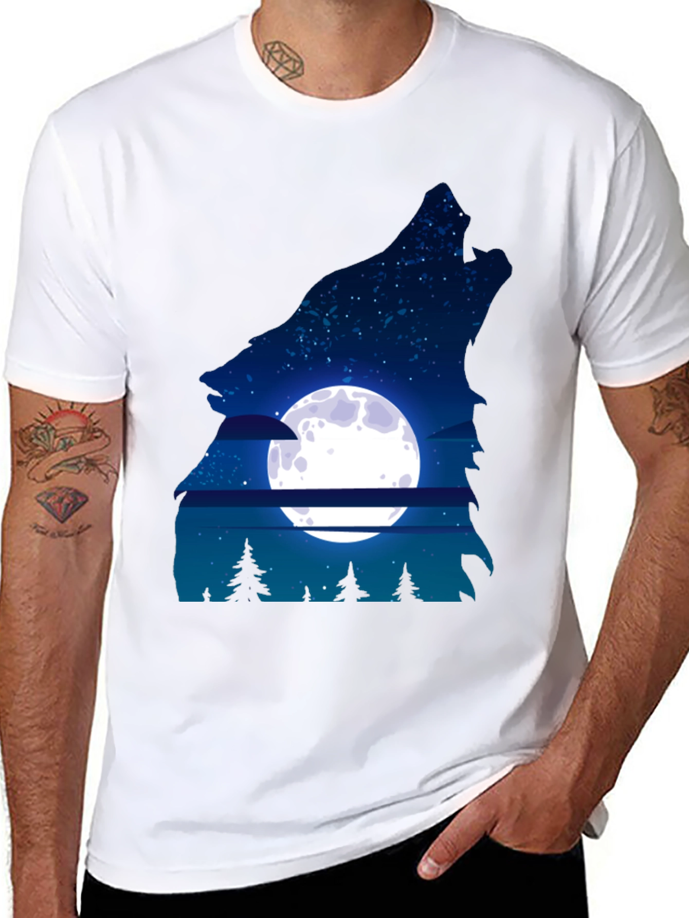 Black Wolf Moon Graphic Tee - Men's Black T-Shirt view 8