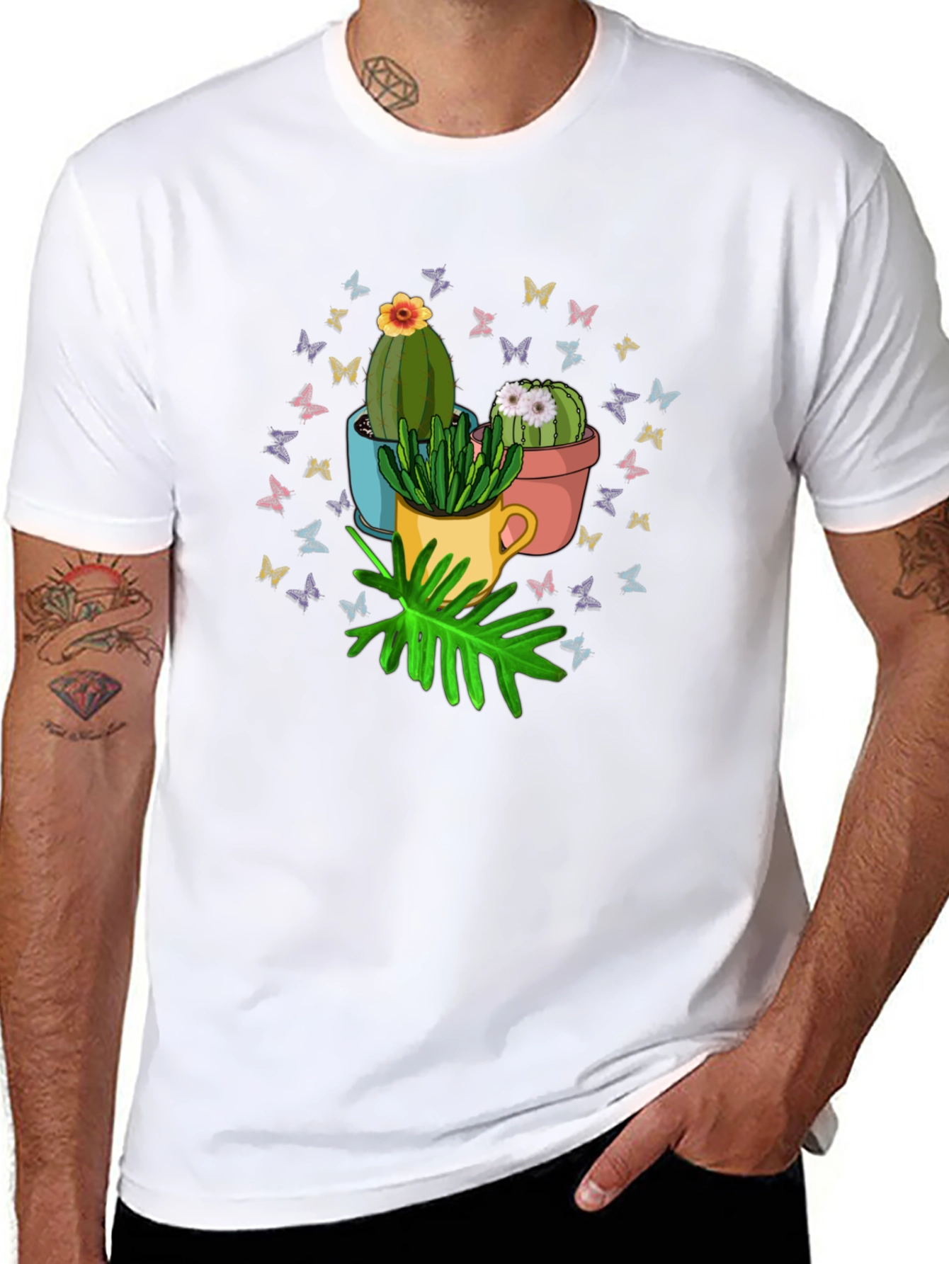 Black Cactus & Butterfly Graphic T-Shirt - Nature Lover Tee view 8