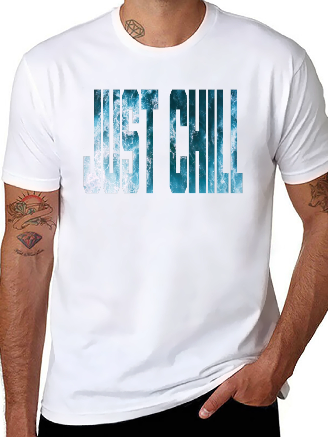 Black Just Chill Ocean Graphic Black T-Shirt view 8