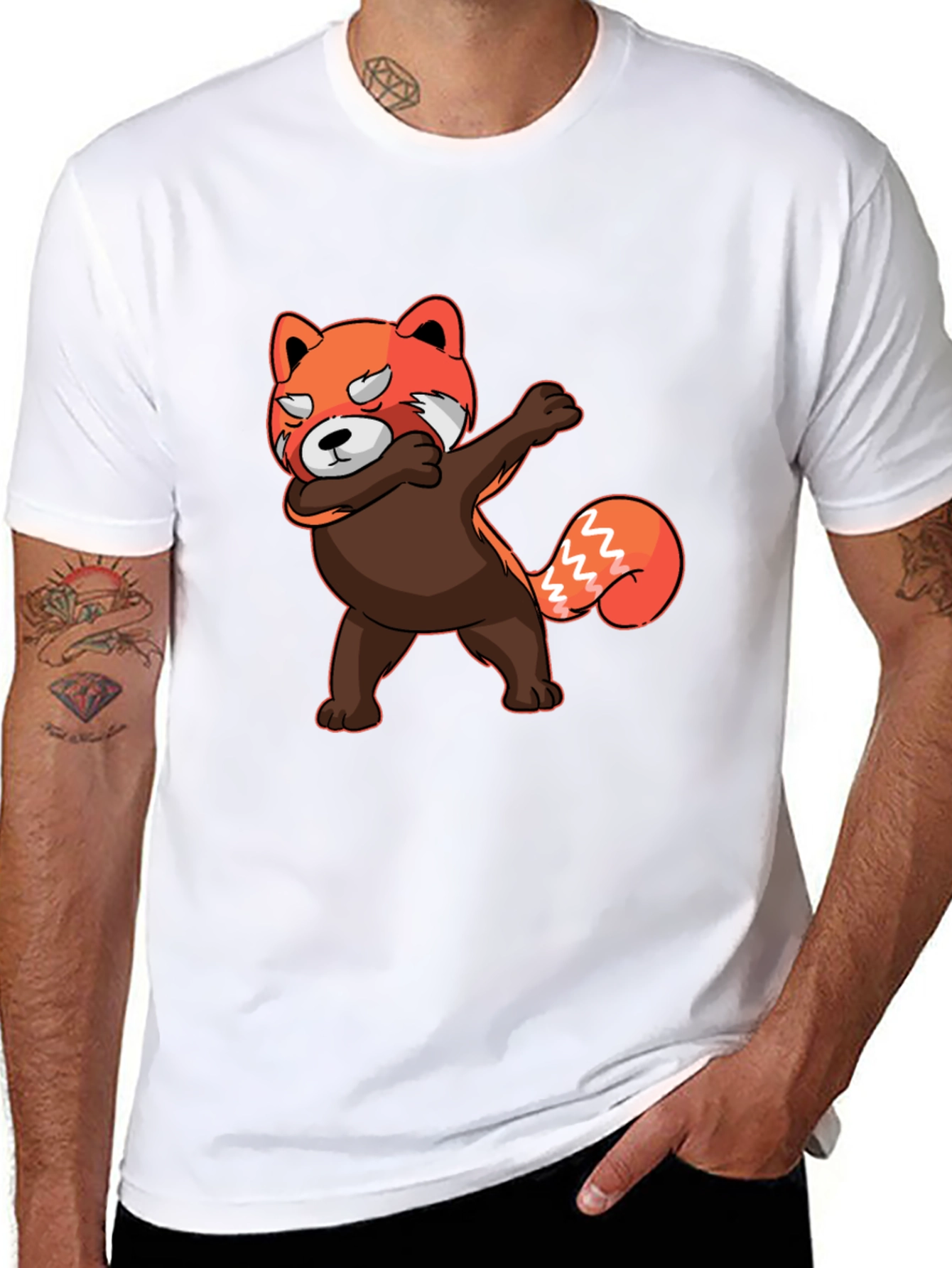 Black Dabbing Red Panda T-Shirt - Unique Graphic Tee view 8
