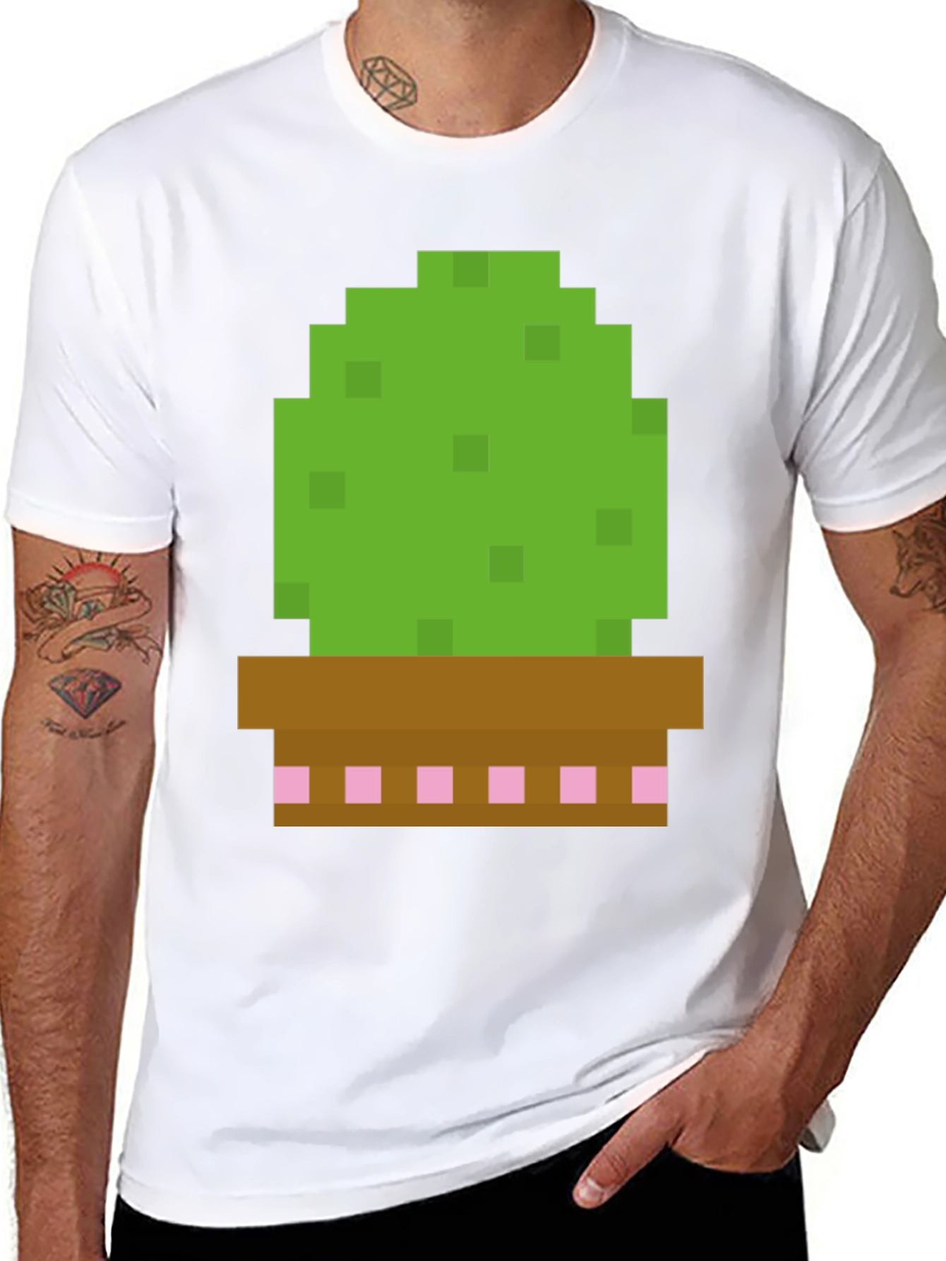 Black Pixel Cactus Graphic Tee - Gamer Style Shirt view 8
