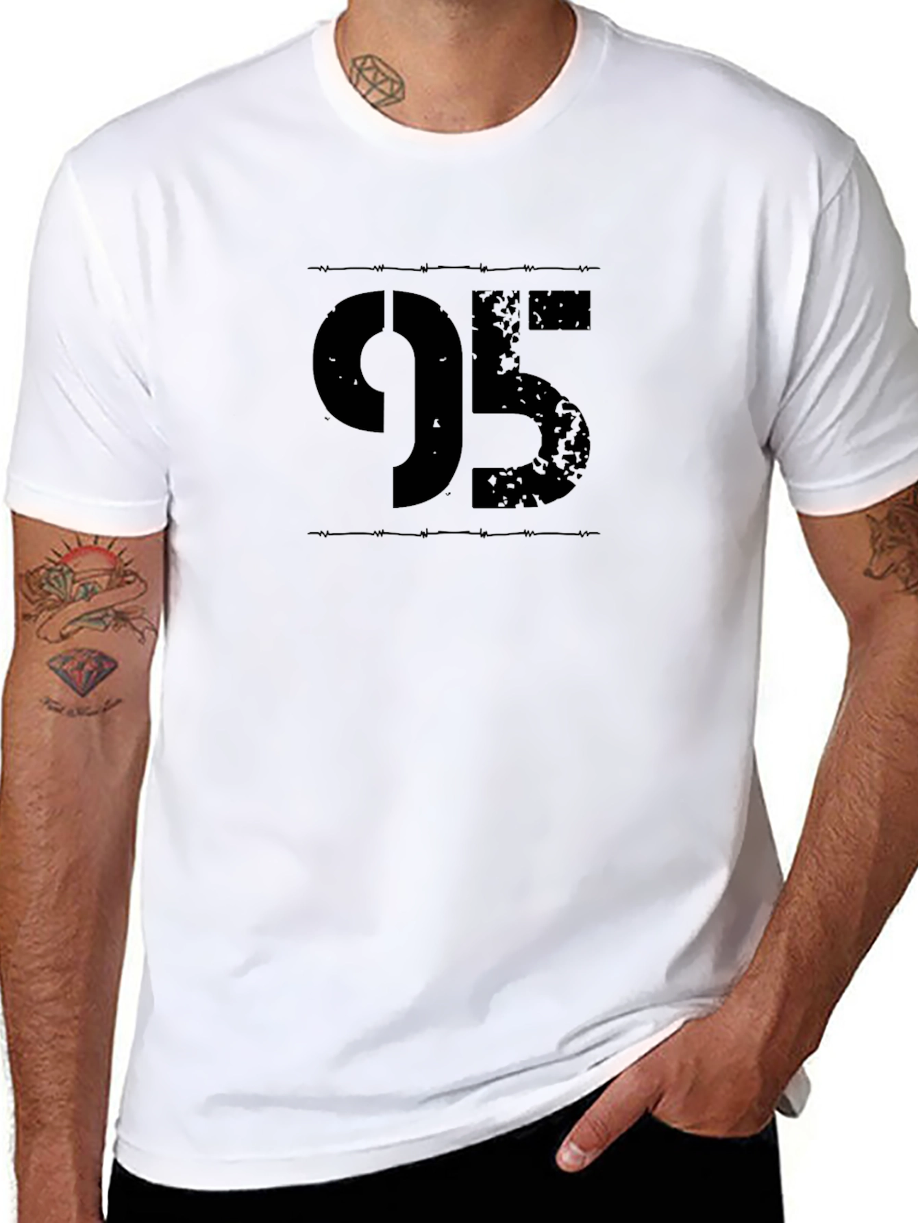 Black 95 Graphic Print T-Shirt - Distressed Number Tee view 8