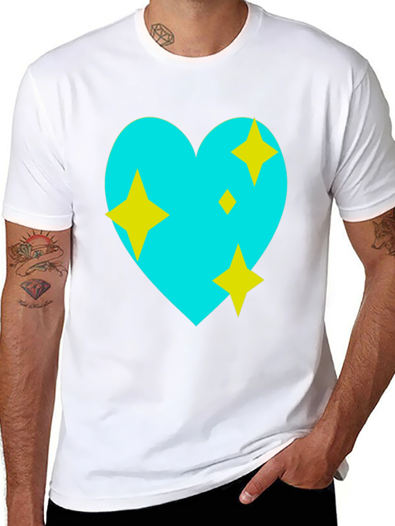 Black Sparkling Heart Graphic Tee - Black Cotton Blend view 8
