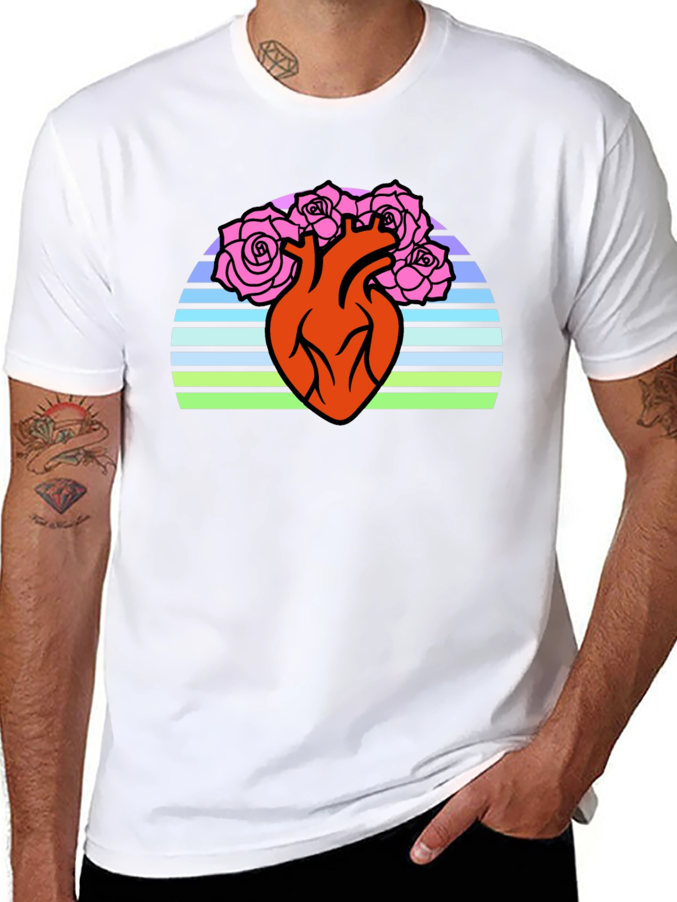 Black Anatomical Heart & Roses Graphic T-Shirt - Black view 8