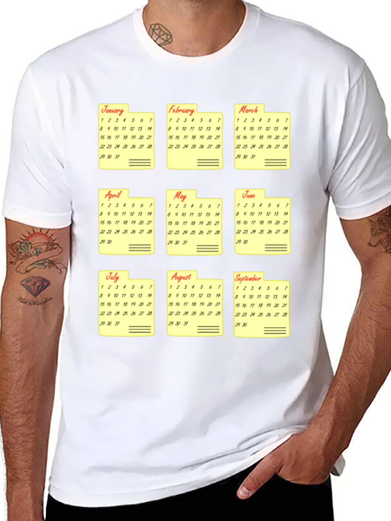 Black Calendar Months Graphic Print T-Shirt view 8