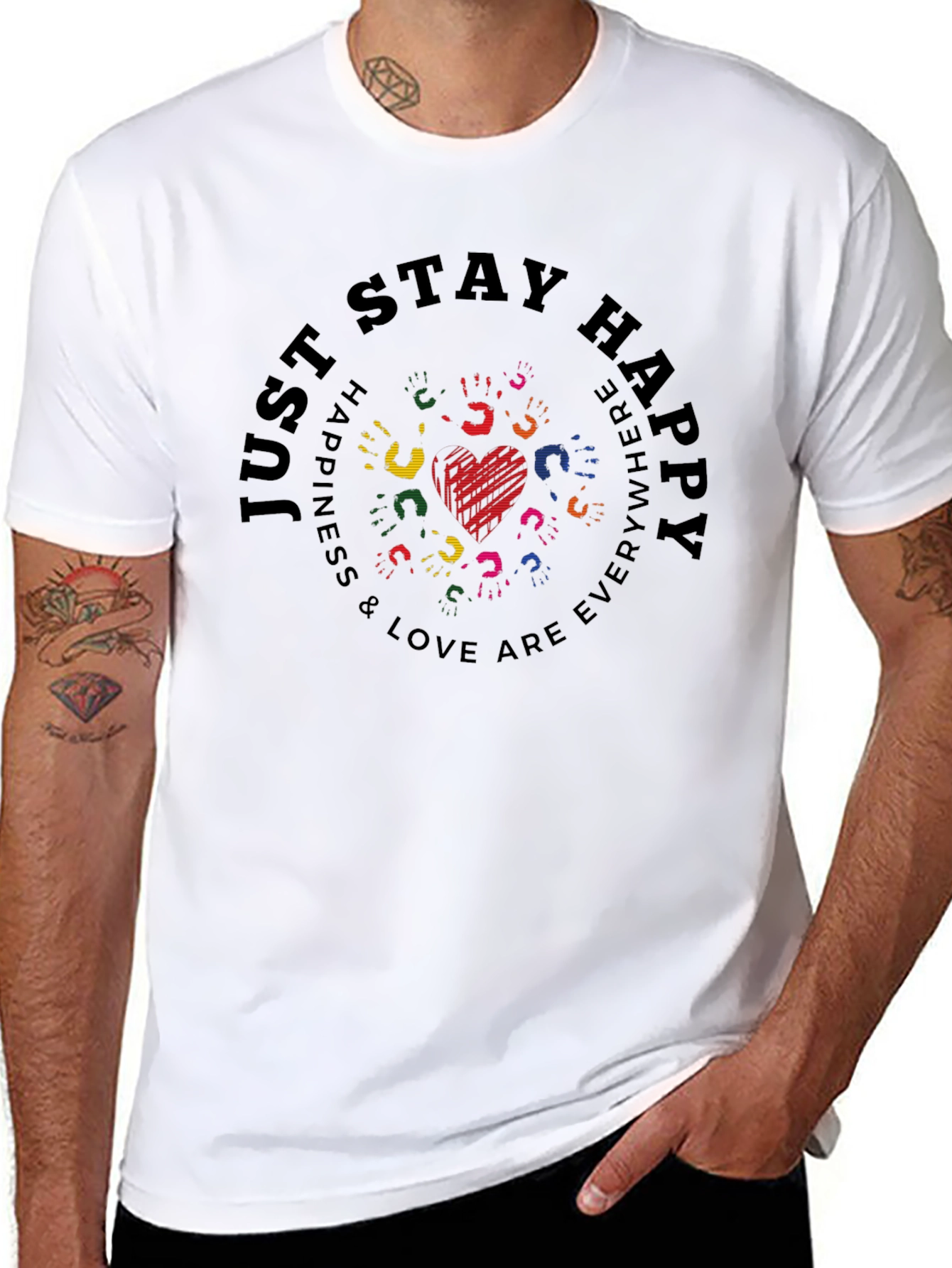 Black Stay Happy Graphic Tee - Unisex Black T-Shirt view 8
